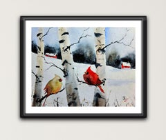 Cardinals, Painting, Watercolor on Watercolor Paper