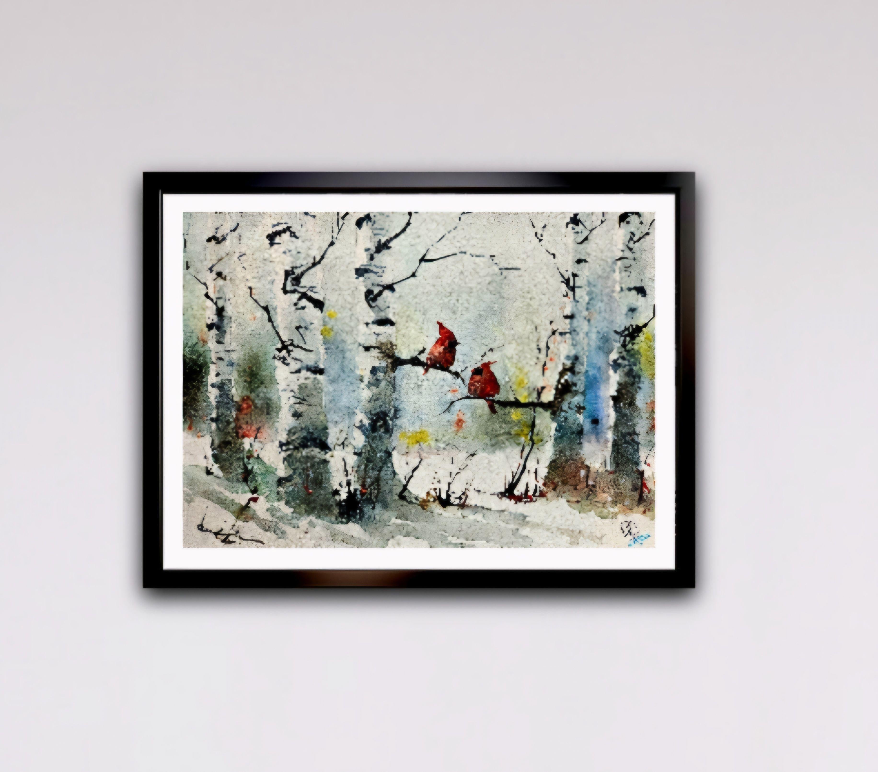 Winter Cardinals, Painting, Watercolor on Watercolor Paper - Art by Jim Lagasse