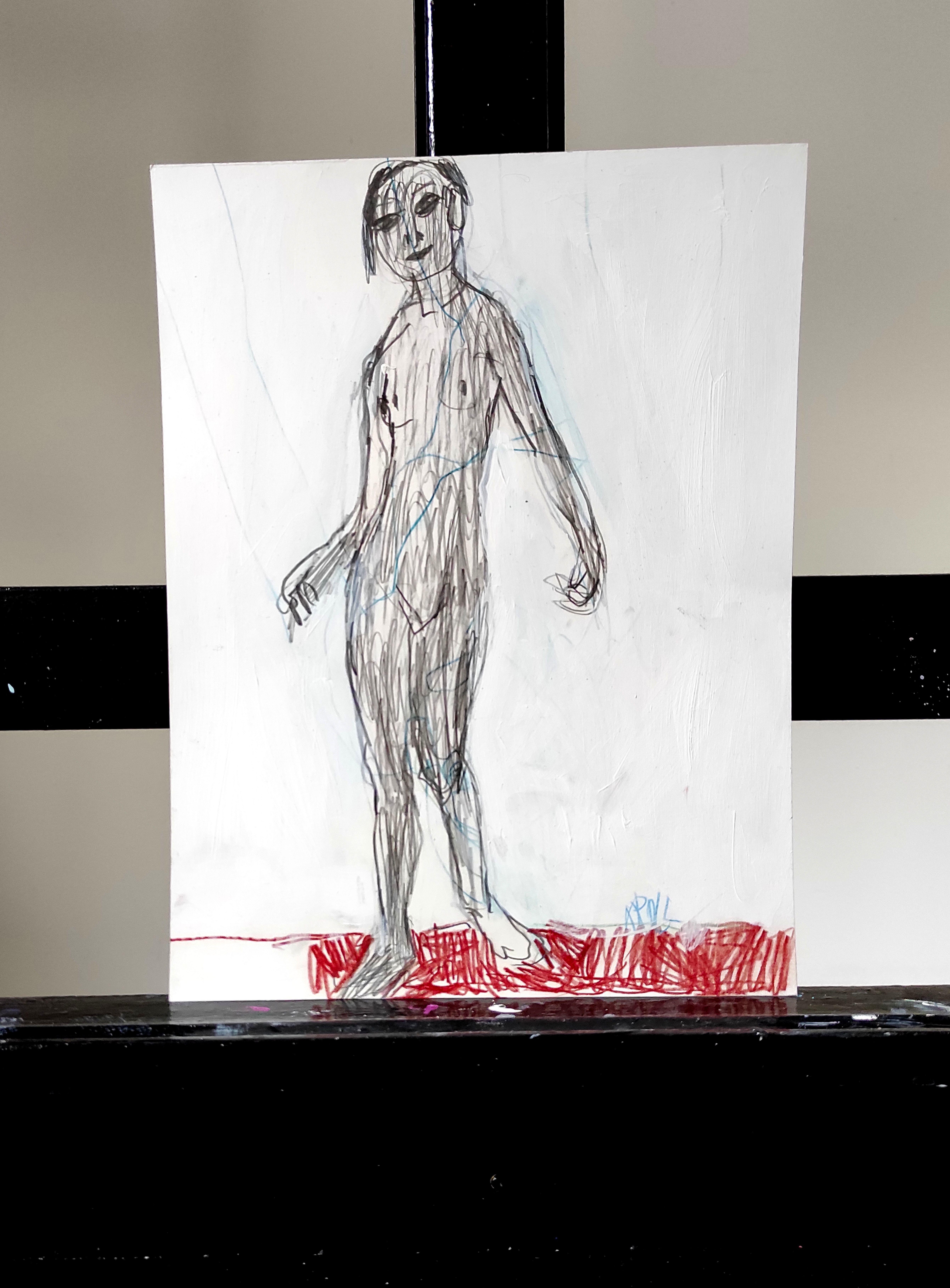 Nudo in piedi, Disegno, Matita/Matita colorata su carta - Art Espressionista di Barbara Kroll