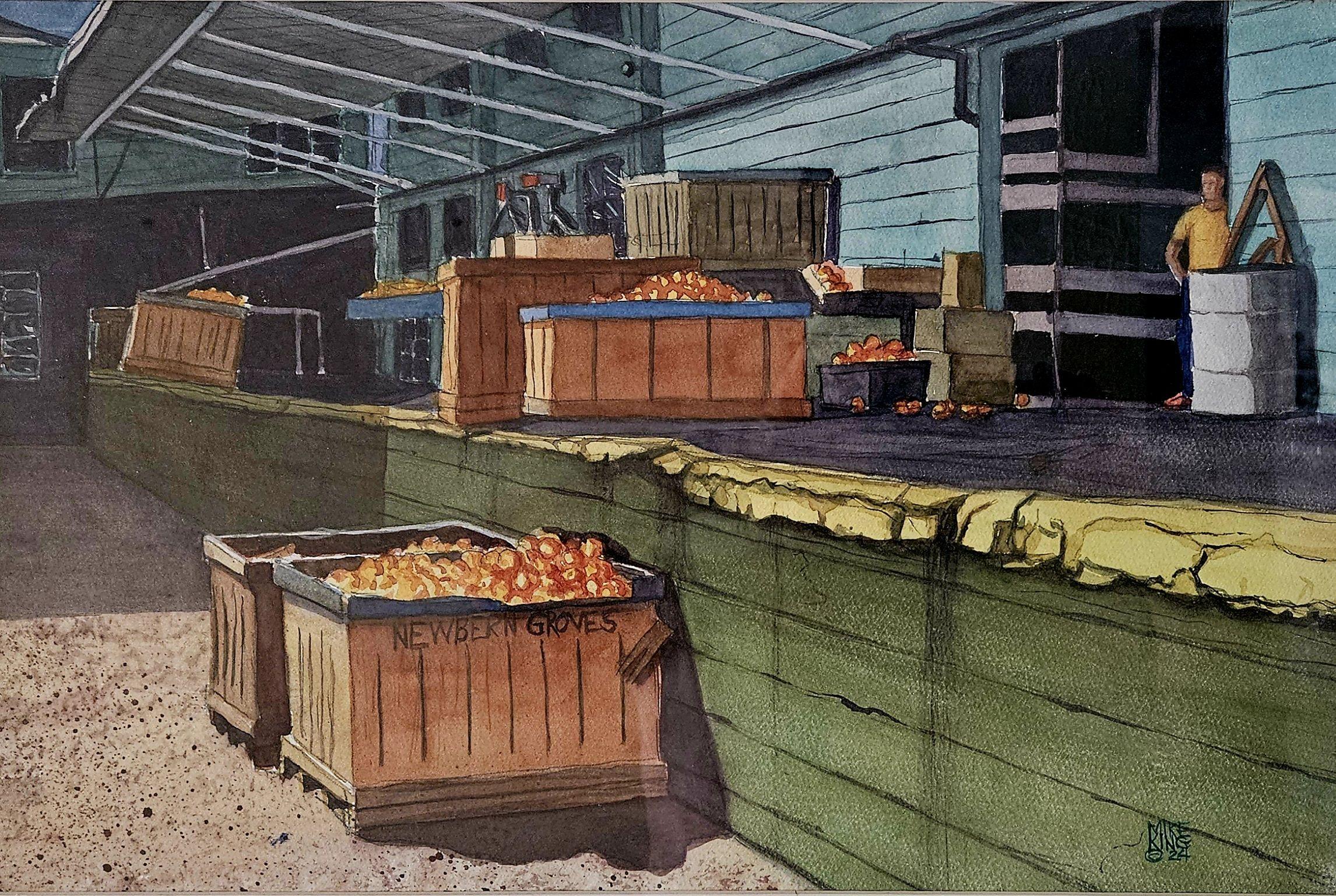 Newbern Groves Packing House, Lutz, Fl., Painting, Watercolor on Paper - Art by Mike King