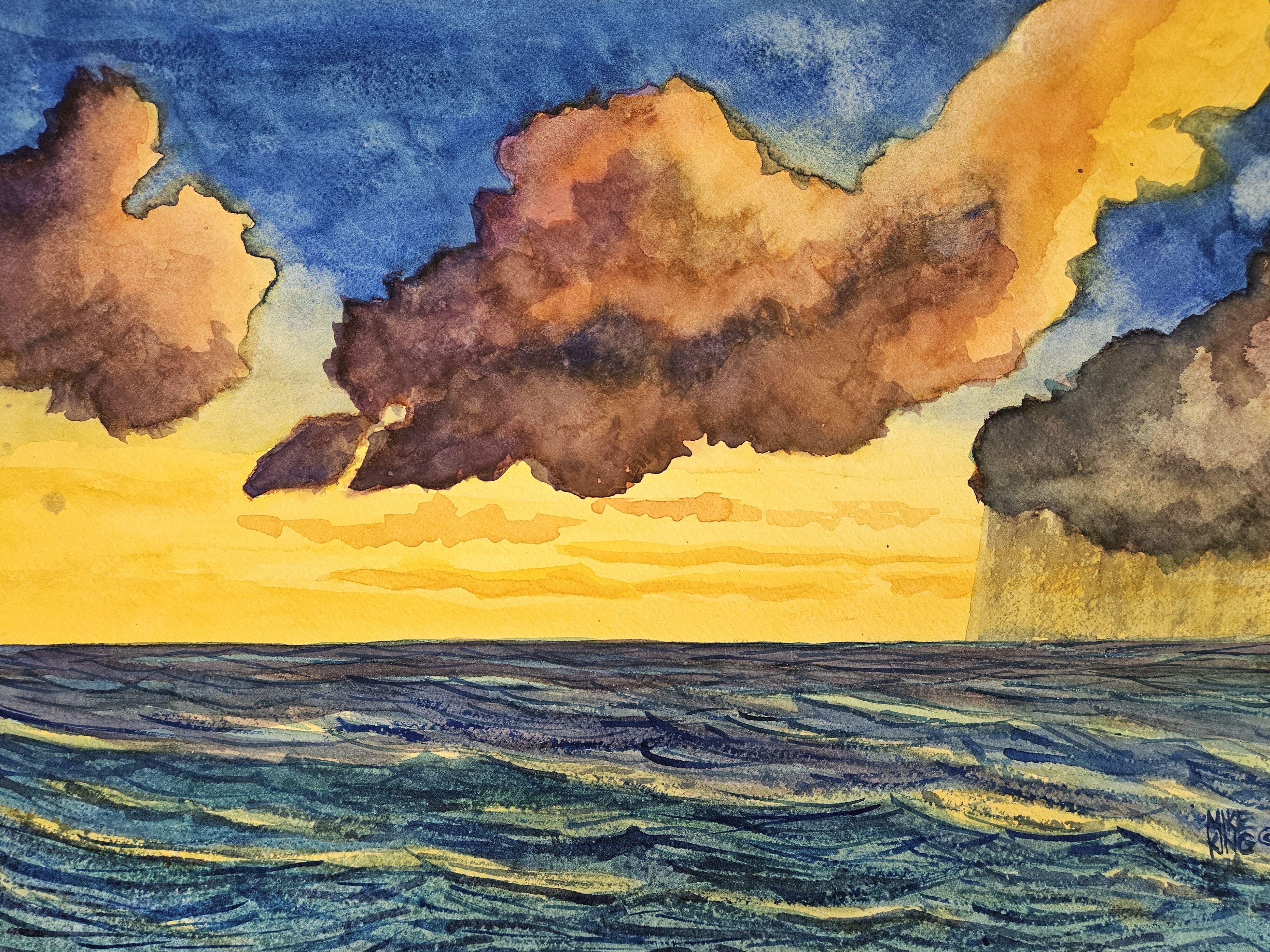 Lido Beach Sunset, Sarasota, Painting, Watercolor on Paper - Art by Mike King
