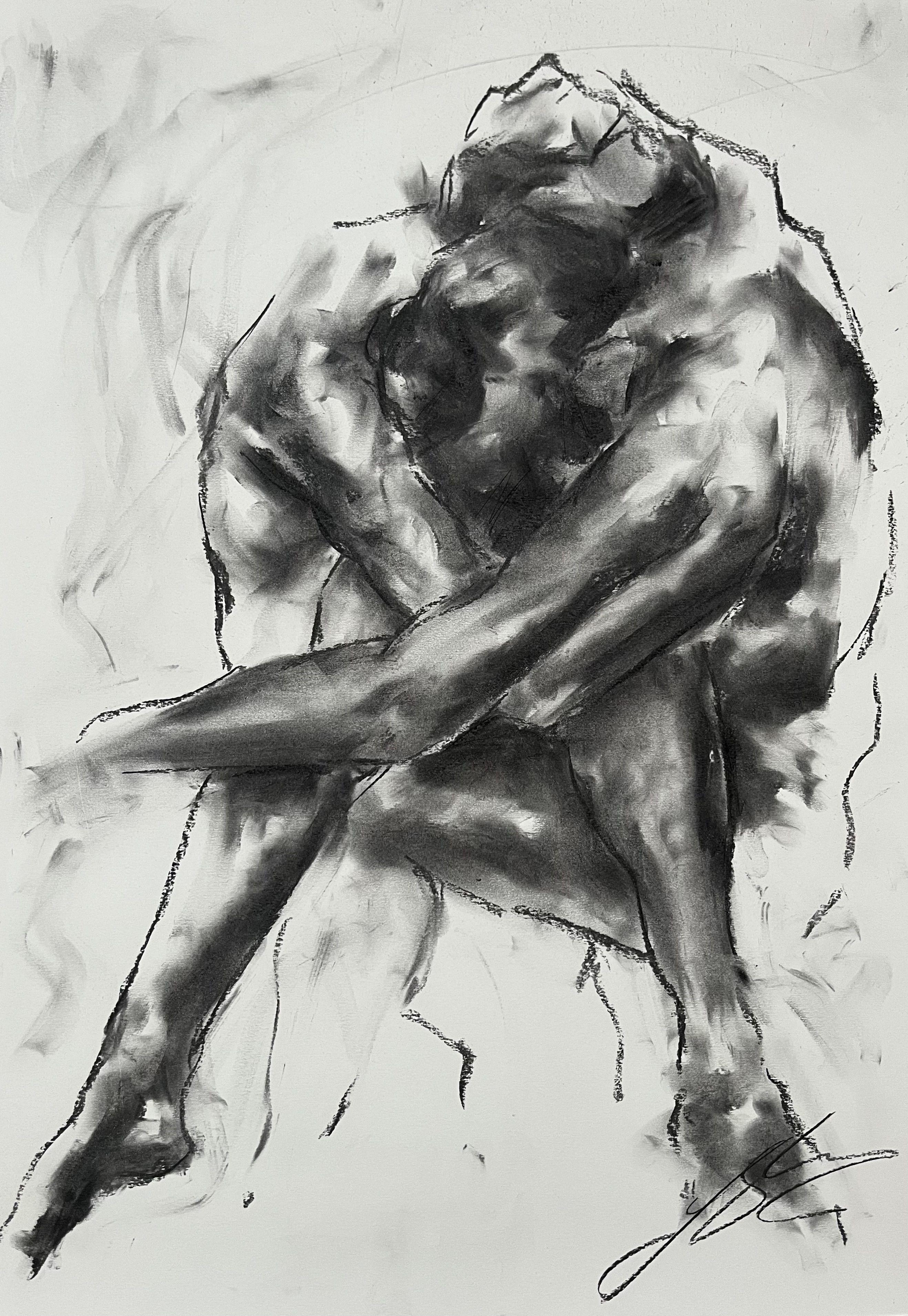 Embrace, Drawing, Charcoal on Paper