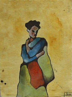 Portrait de femme, peinture, aquarelle sur papier