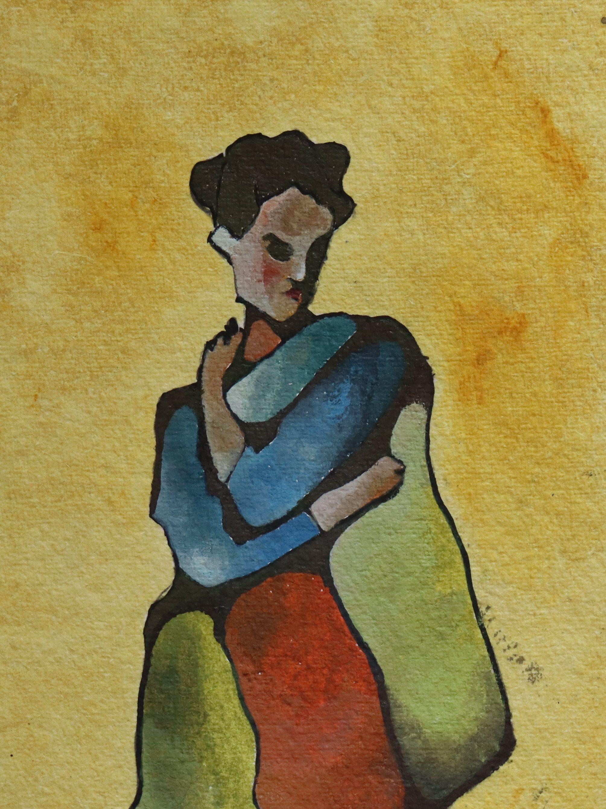 Retrato de mujer, Pintura, Acuarela sobre papel - Art Impresionista de Benjamin Carrivick