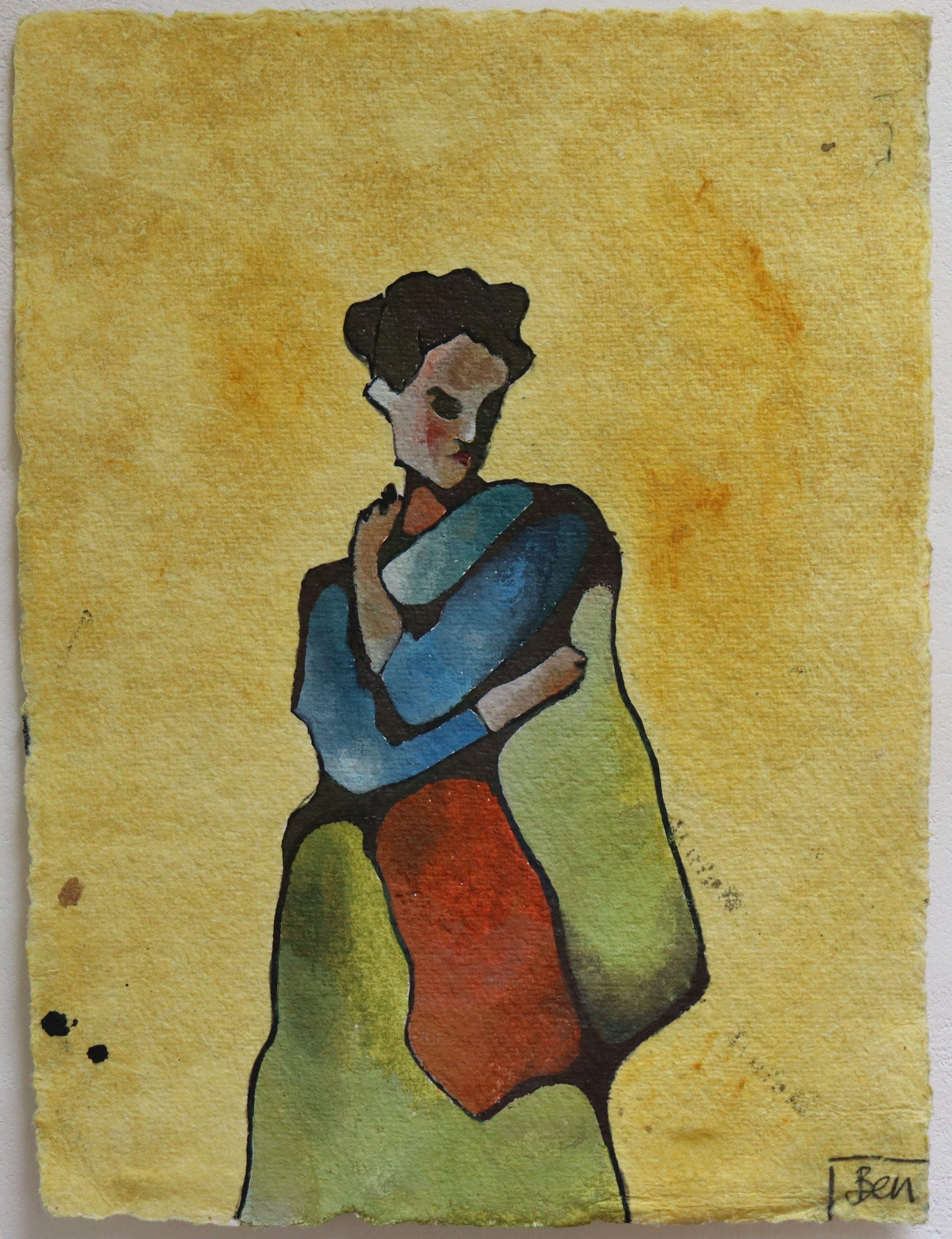 Retrato completo de mujer :: Pintura :: Impresionista :: Esta obra viene con un certificado oficial de autenticidad firmado por el artista :: Listo para colgar: No :: Firmado: Sí :: Ubicación de la firma: Abajo Derecha :: Papel :: Retrato ::