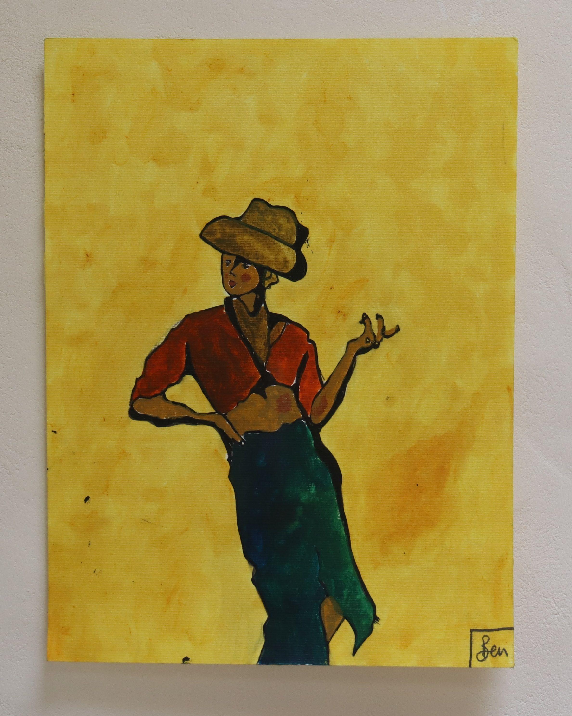 Woman with Hat, Painting, Watercolor on Watercolor Paper - Impressionist Art by Benjamin Carrivick