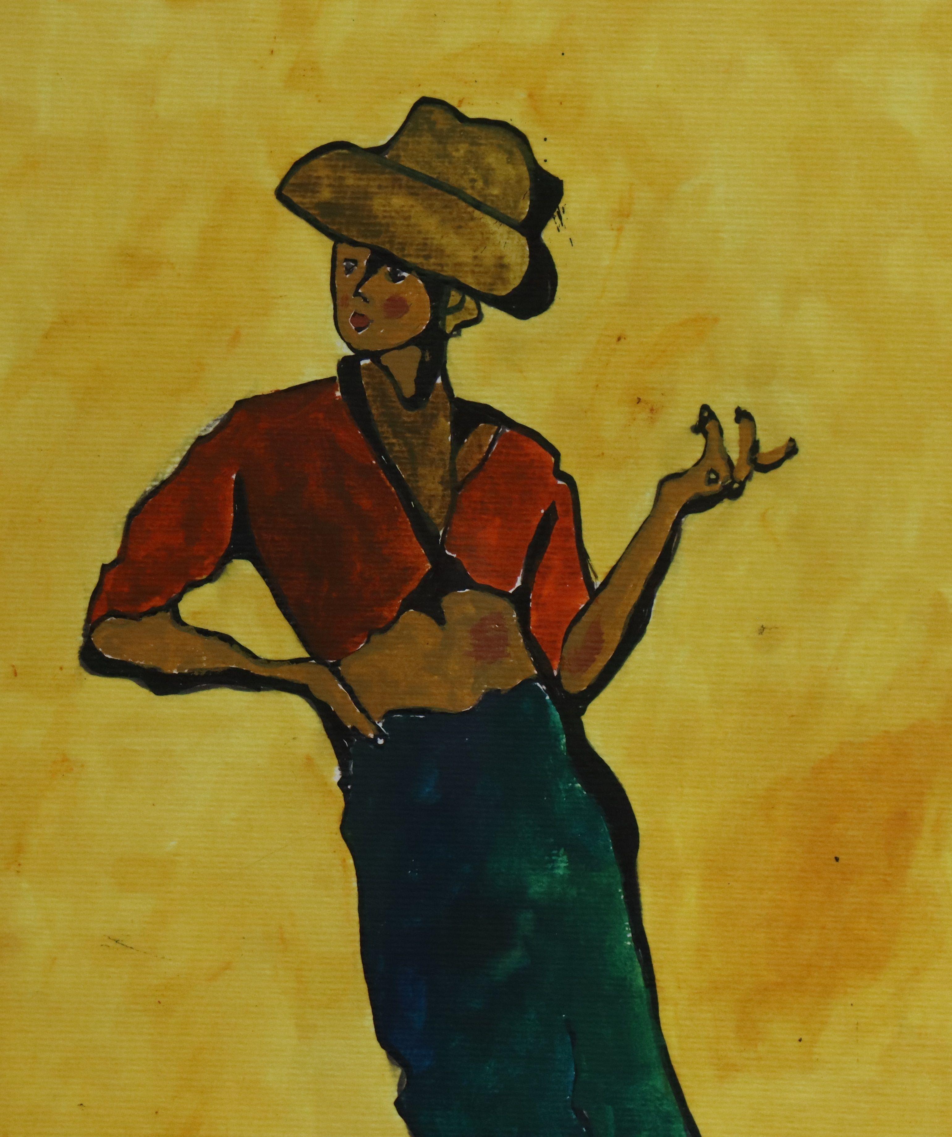 Painting with yellow background  Painted in 2024 :: Painting :: Impressionist :: This piece comes with an official certificate of authenticity signed by the artist :: Ready to Hang: No :: Signed: Yes :: Signature Location: Bottom Right :: Watercolor