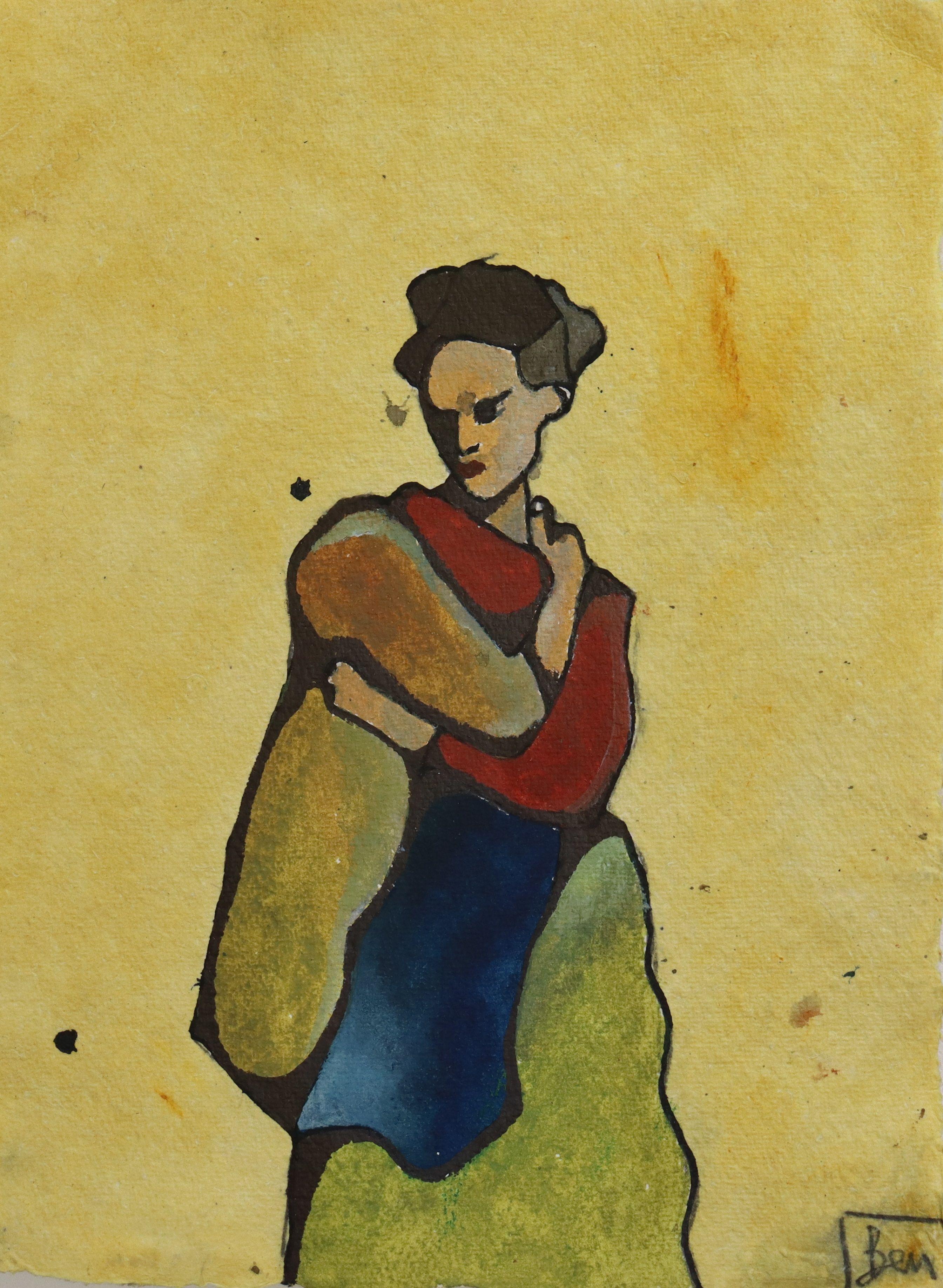 mujer de amarillo, Pintura, Acuarela sobre papel - Art de Benjamin Carrivick
