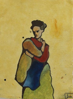 woman in yellow, Painting, Watercolor on Paper