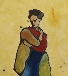 donna in giallo, Pittura, Acquerello su carta
