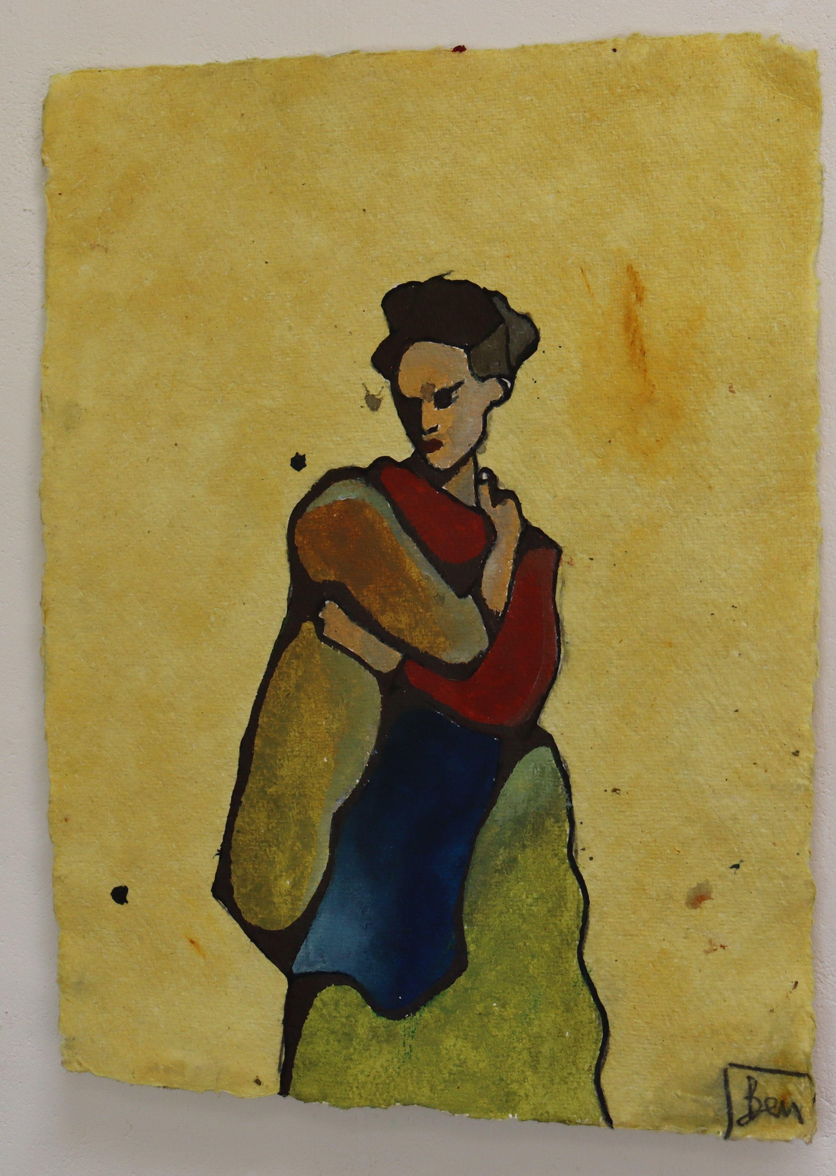 mujer de amarillo, Pintura, Acuarela sobre papel en venta 1
