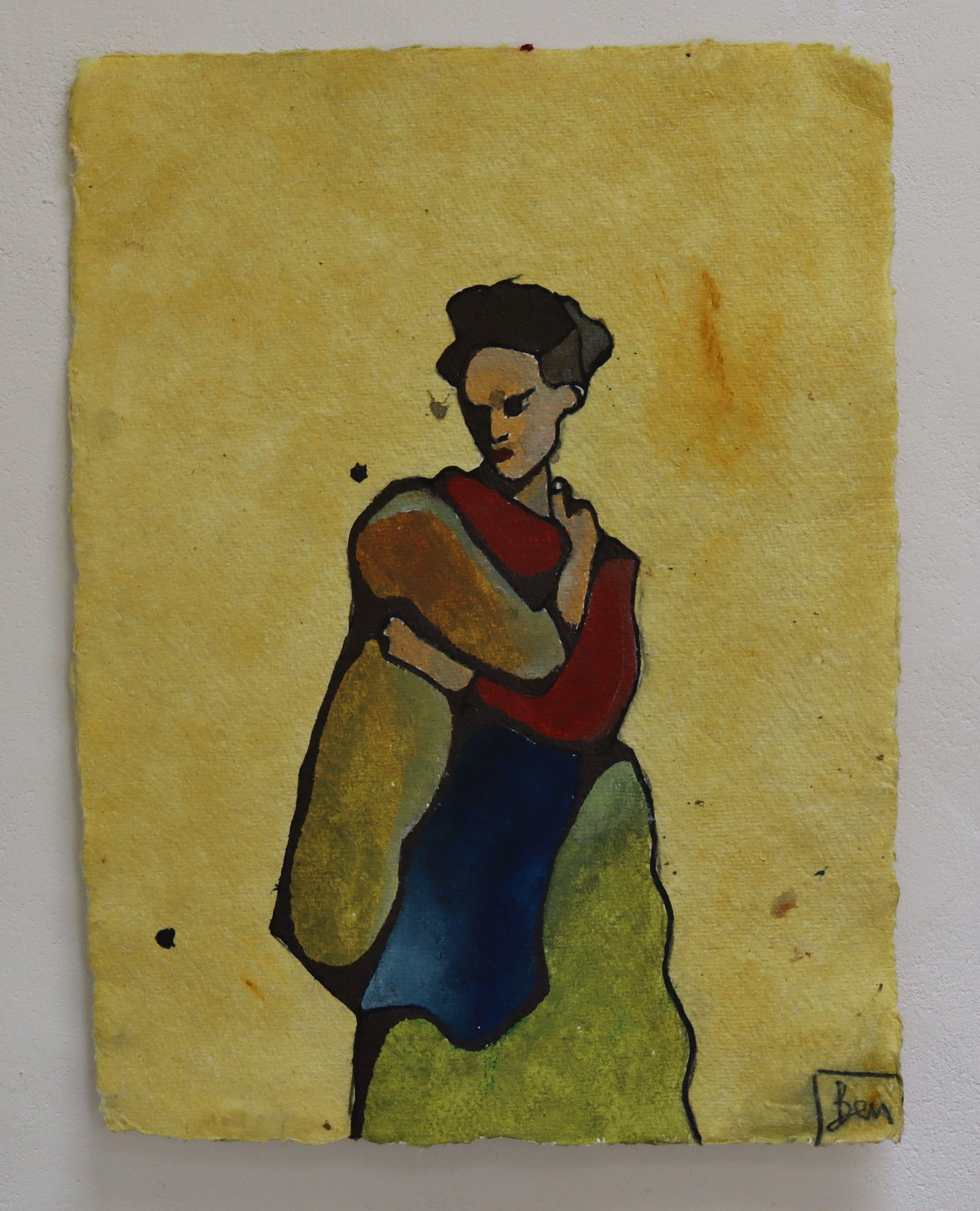 mujer de amarillo, Pintura, Acuarela sobre papel en venta 2