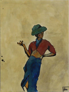 Frau in einem blauen Rock, Gemälde, Aquarell auf Aquarellpapier