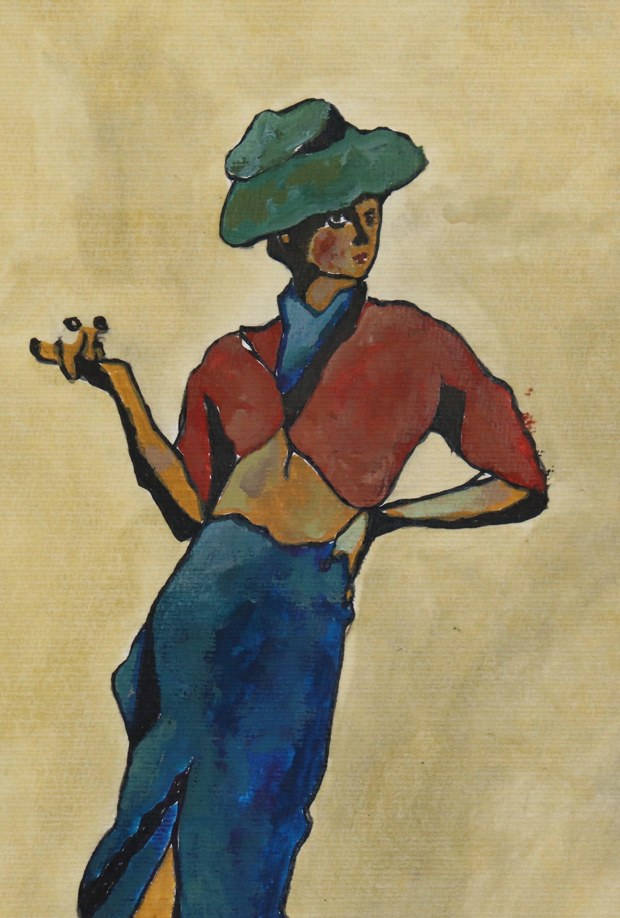 Mujer con falda azul, Pintura, Acuarela sobre papel de acuarela - Art Contemporáneo de Benjamin Carrivick