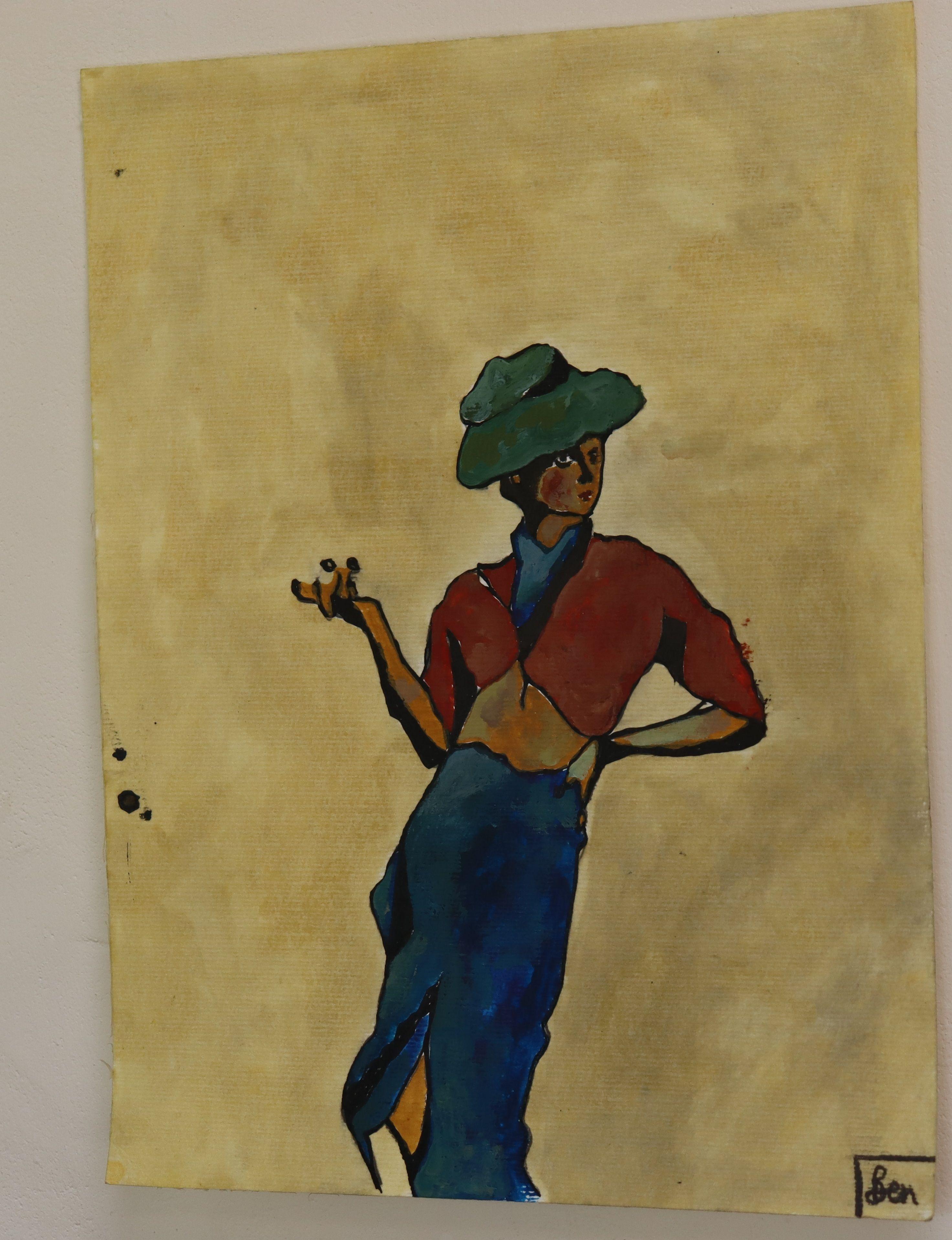 Mujer con falda azul, Pintura, Acuarela sobre papel de acuarela en venta 1