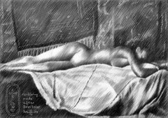 Reclining Nude after Breither â€“ 27-04-24, Drawing, Pencil/Colored Pencil on Pa
