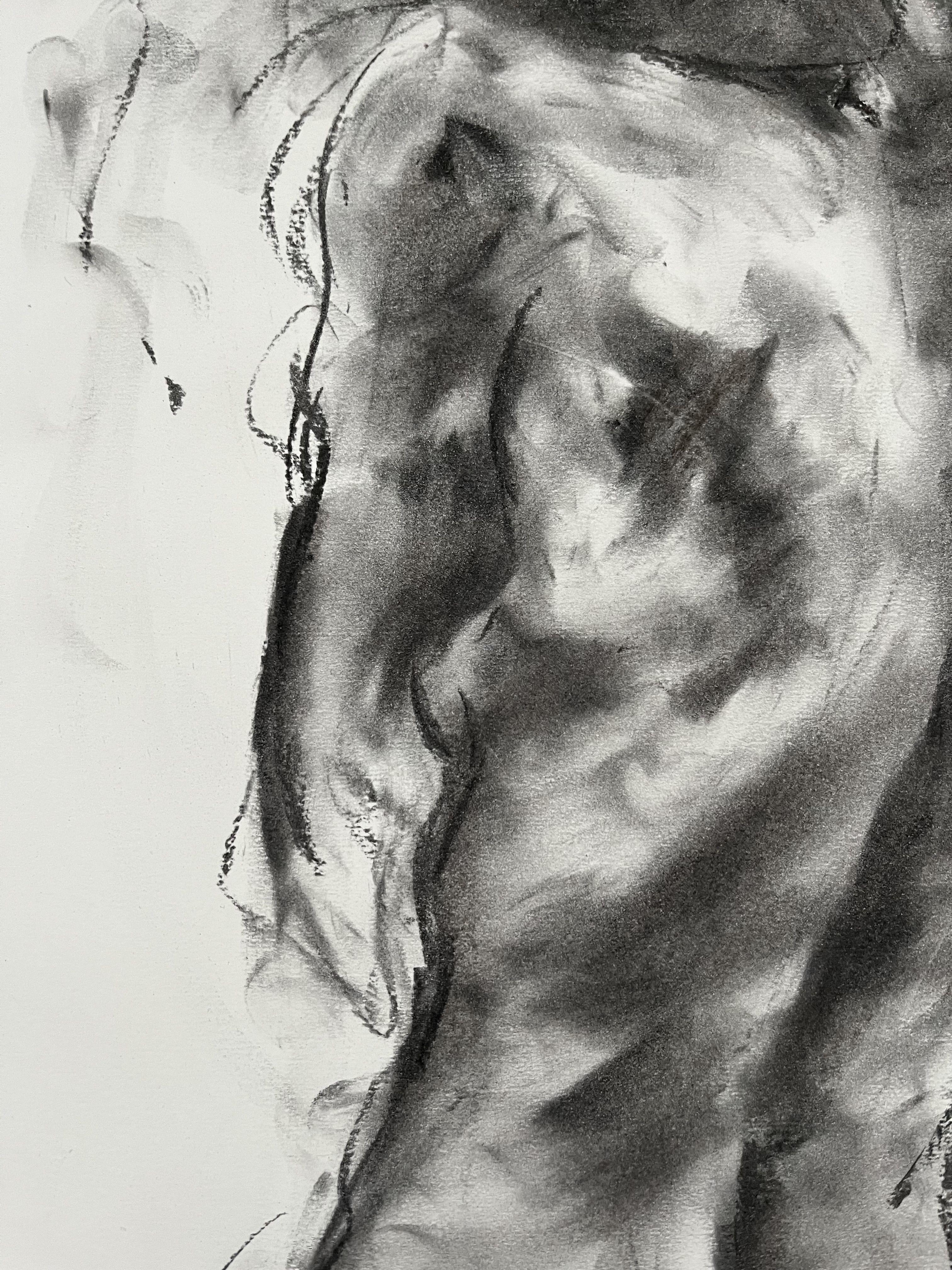 Original charcoal drawing on paper by James Shipton  My works are heavily influenced by the art work of Degas and Gustav Klimt.    My desire is to capture the human form, whilst portraying human emotion. I achieve this through a process of capturing