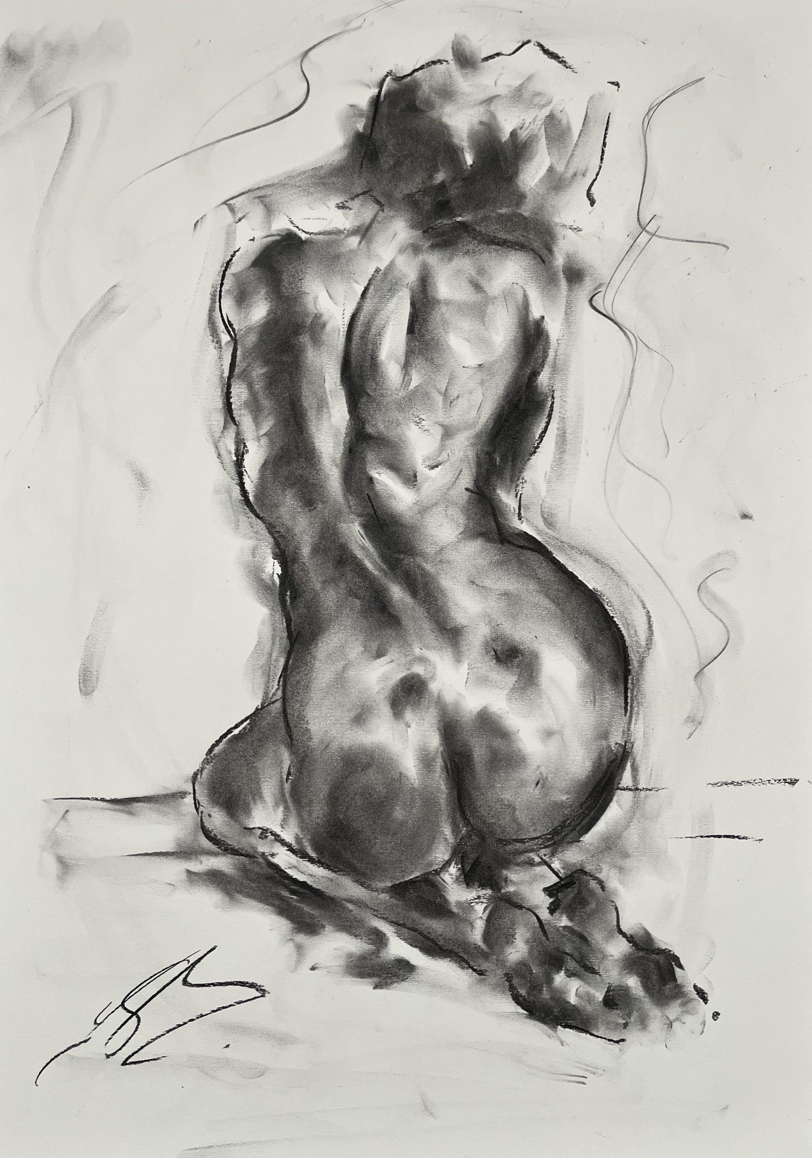The Study, Drawing, Charcoal on Paper - Art by James Shipton