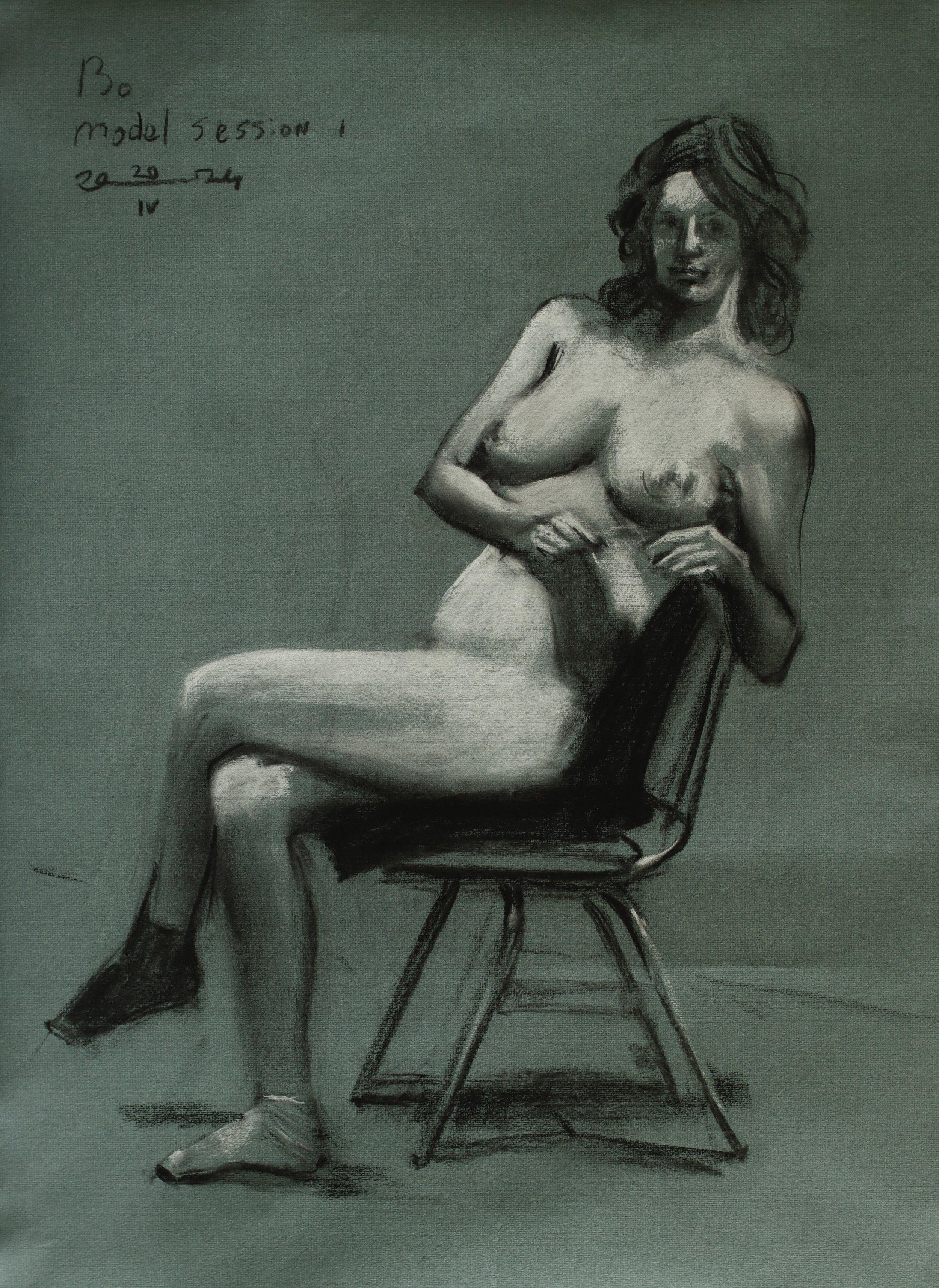 Model Session â€“ 20-04-24 â€“ 1, Drawing, Pastels on Paper - Art by Corne Akkers