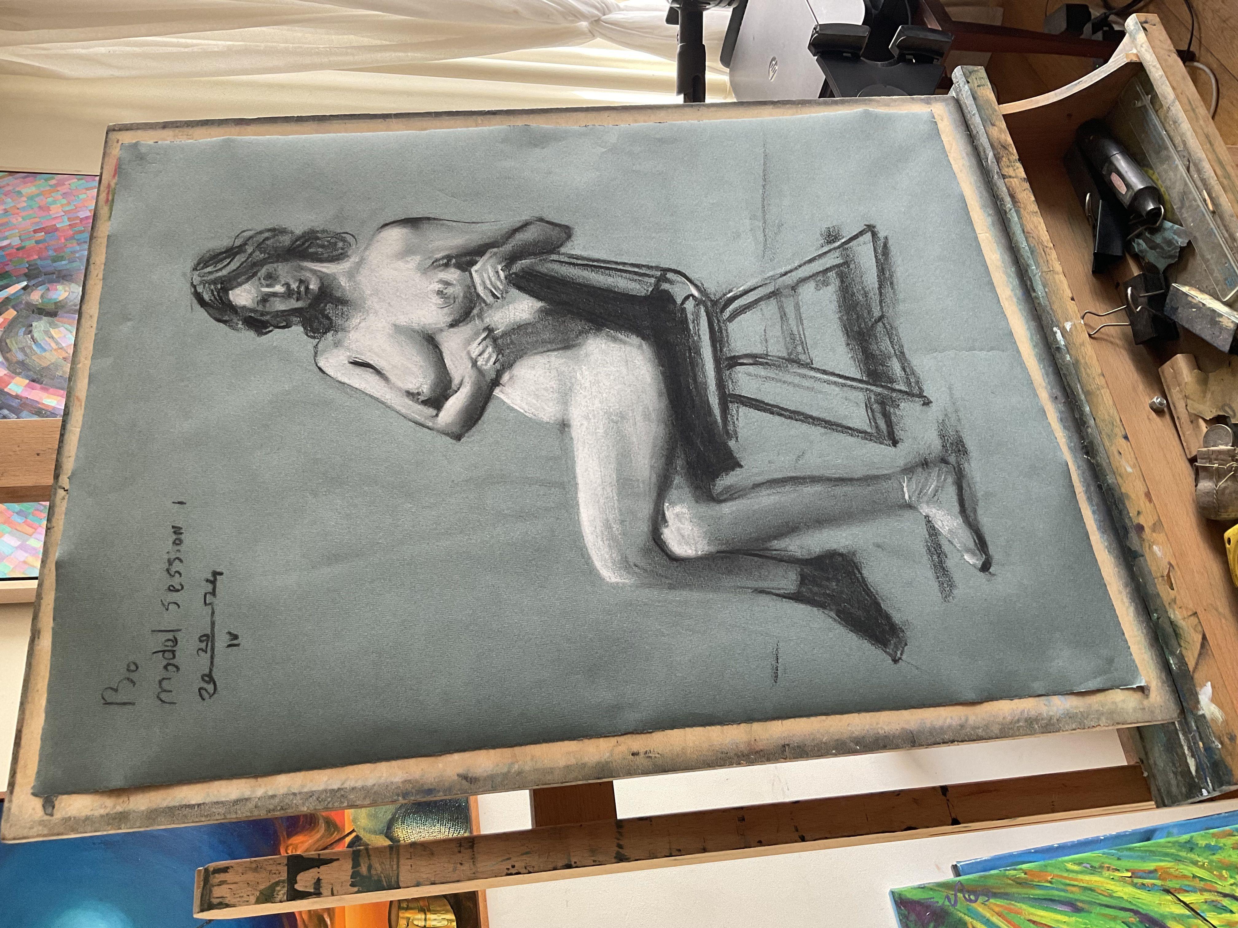 Model Session â€“ 20-04-24 â€“ 1, Drawing, Pastels on Paper For Sale 1