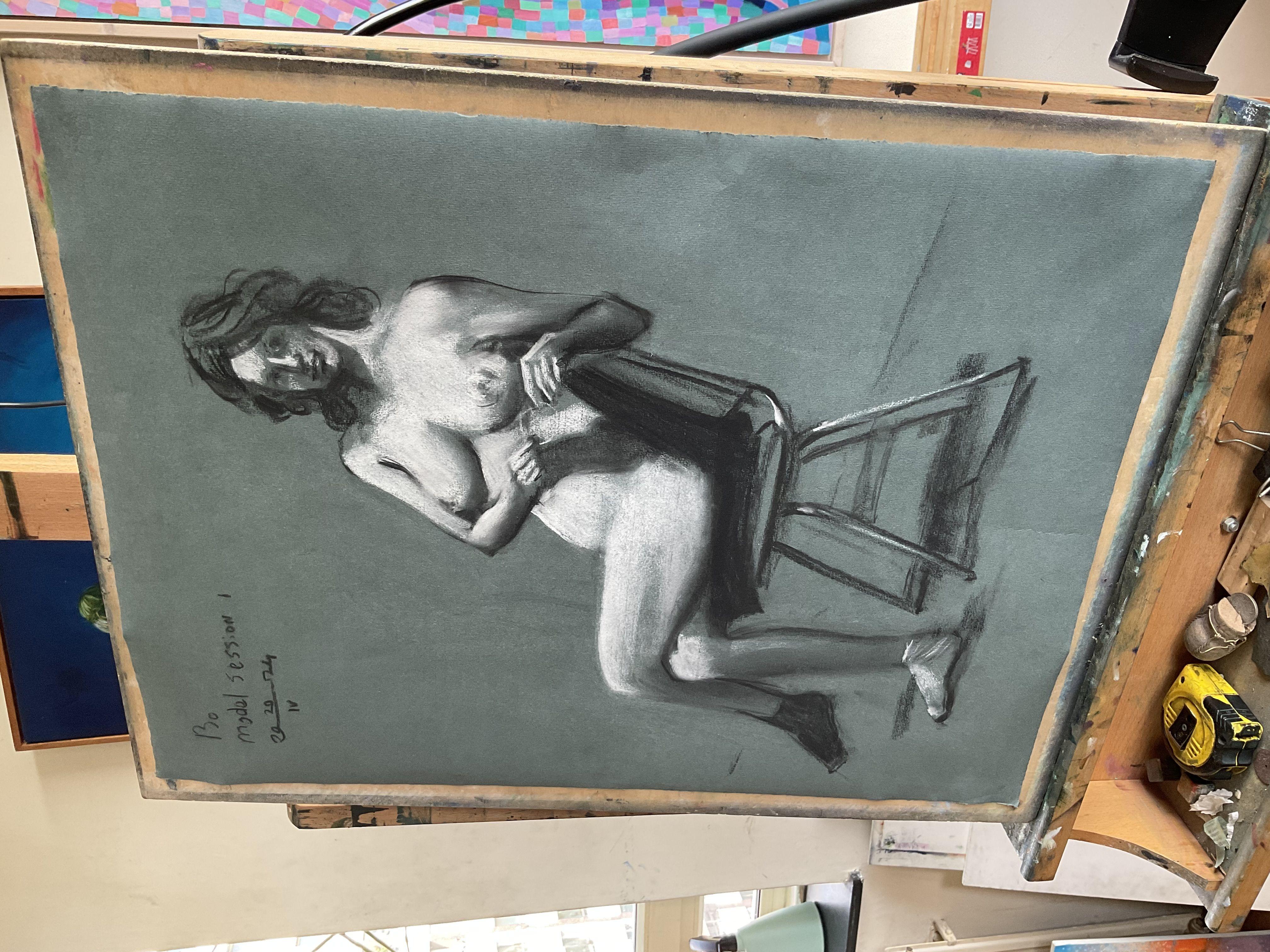Model Session â€“ 20-04-24 â€“ 1, Drawing, Pastels on Paper For Sale 2