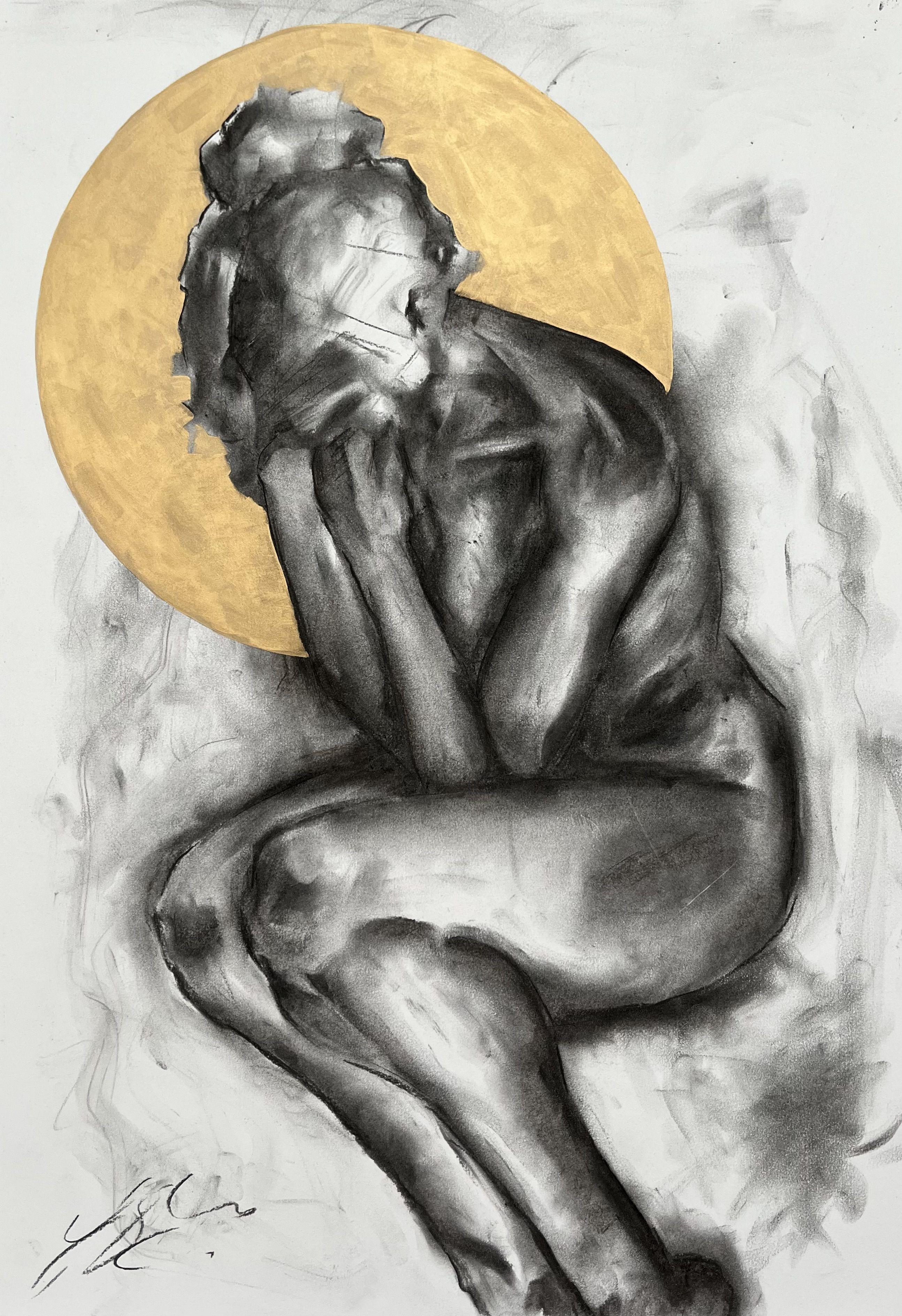 Nuvola attraverso il sole, Disegno, carboncino su carta - Art di James Shipton