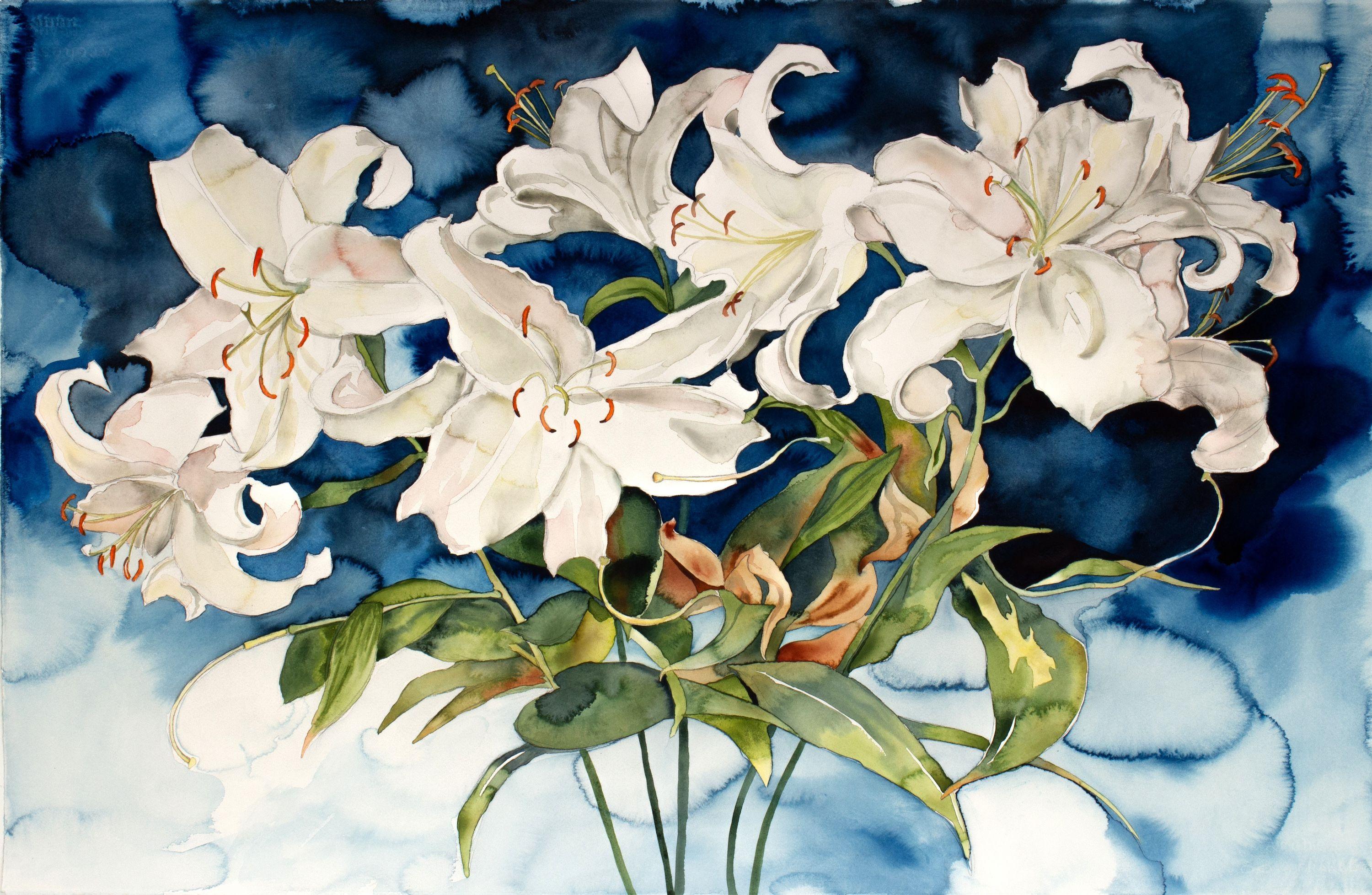 Lily Bouquet, Gemälde, Aquarell auf Aquarellpapier – Art von Elizabeth Becker