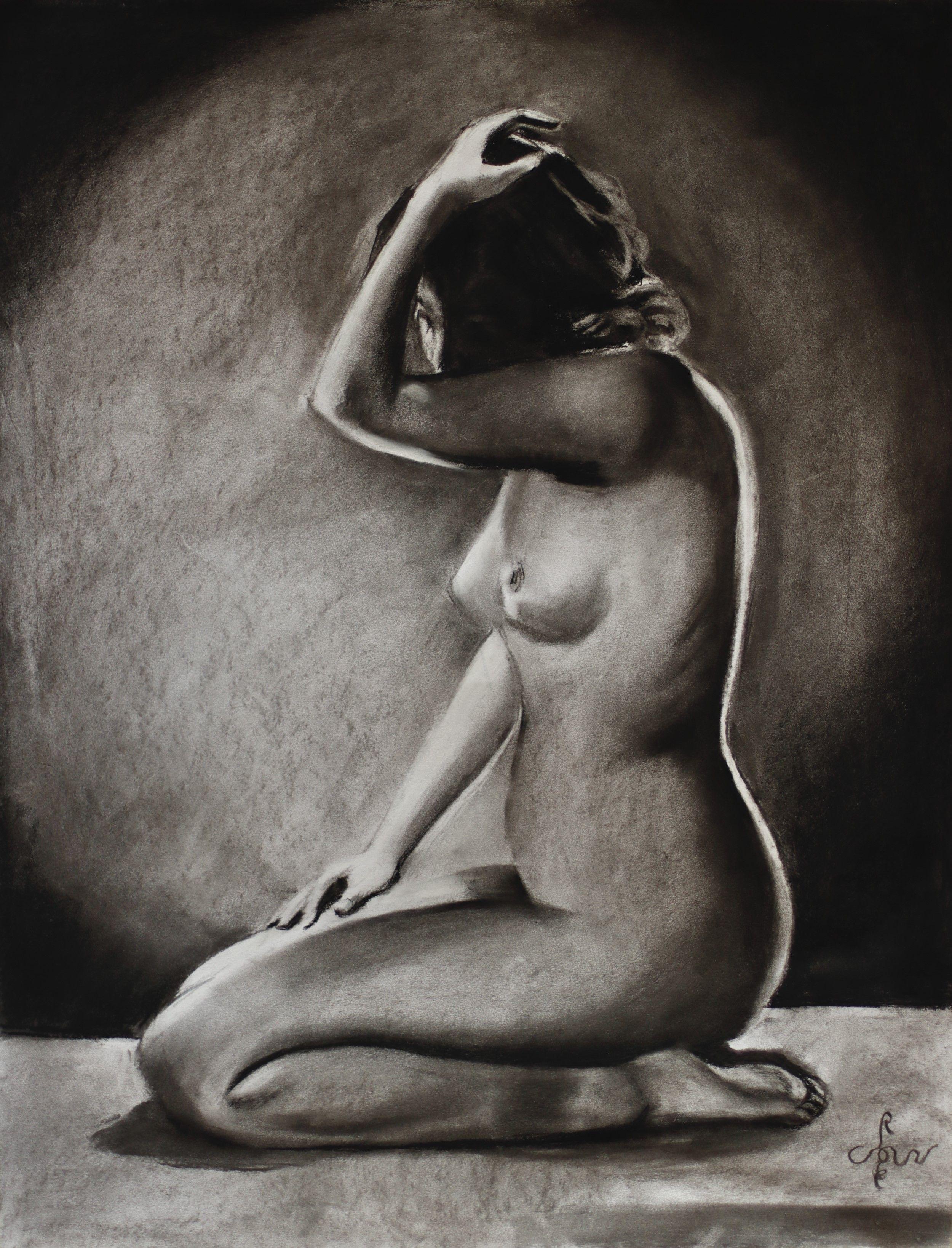 Prestudio a Nudo seduto di Jacob Merkelbach - 24-, Disegno, Matita/Pezzo colorato