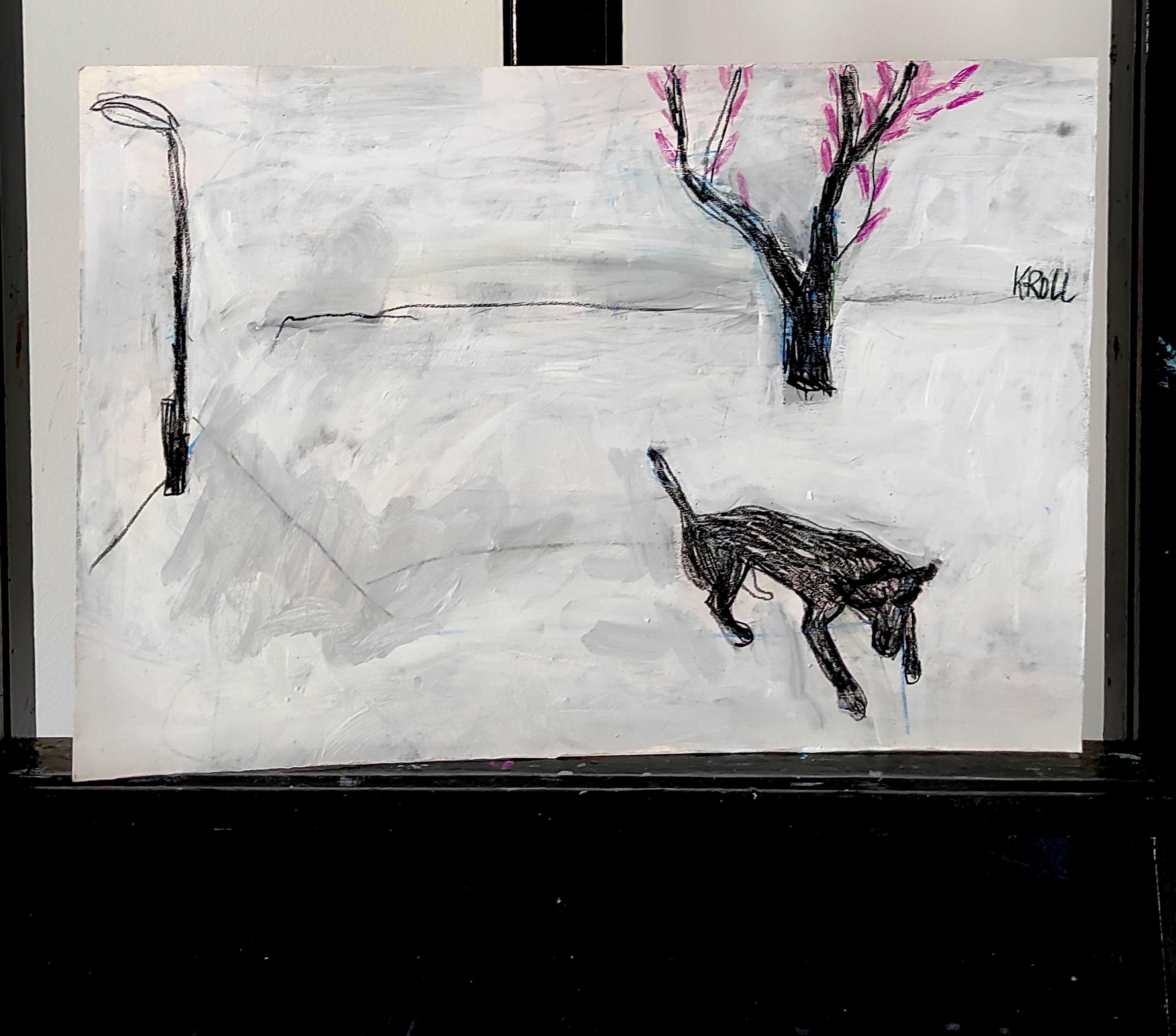 Chien noir, Dessin, Crayon à papier/Crayon de couleur sur papier - Expressionniste Art par Barbara Kroll