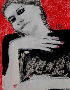 Portrait with hand on chest, Drawing, Pencil/Colored Pencil on Paper