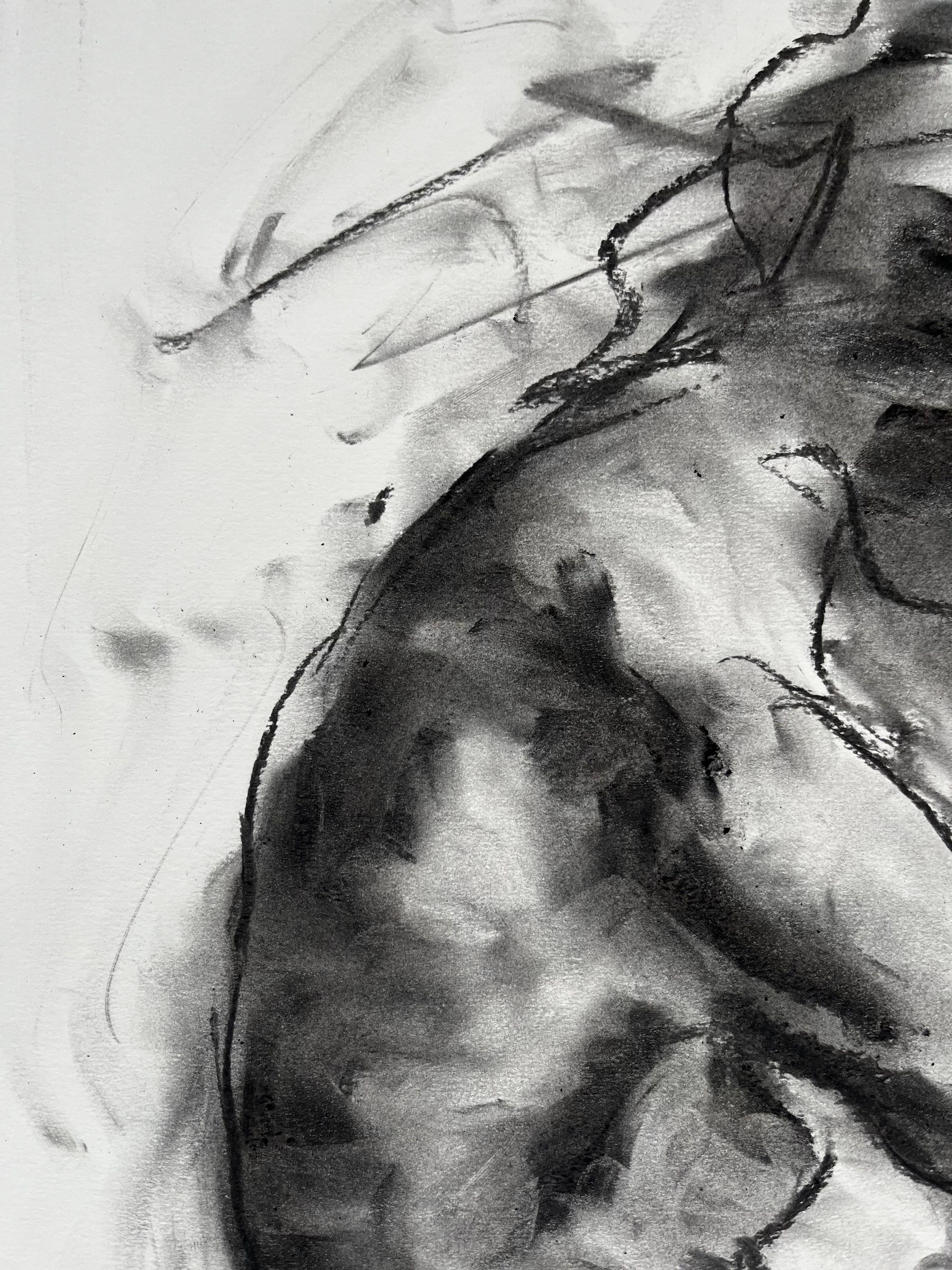 Original-Holzkohlezeichnung auf Papier von James Shipton  Meine Werke sind stark von der Kunst von Degas und Gustav Klimt beeinflusst.    Mein Wunsch ist es, die menschliche Form einzufangen und gleichzeitig menschliche Gefühle darzustellen. Ich