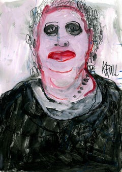 Femme au visage rouge, dessin, crayon/crayon coloré sur papier