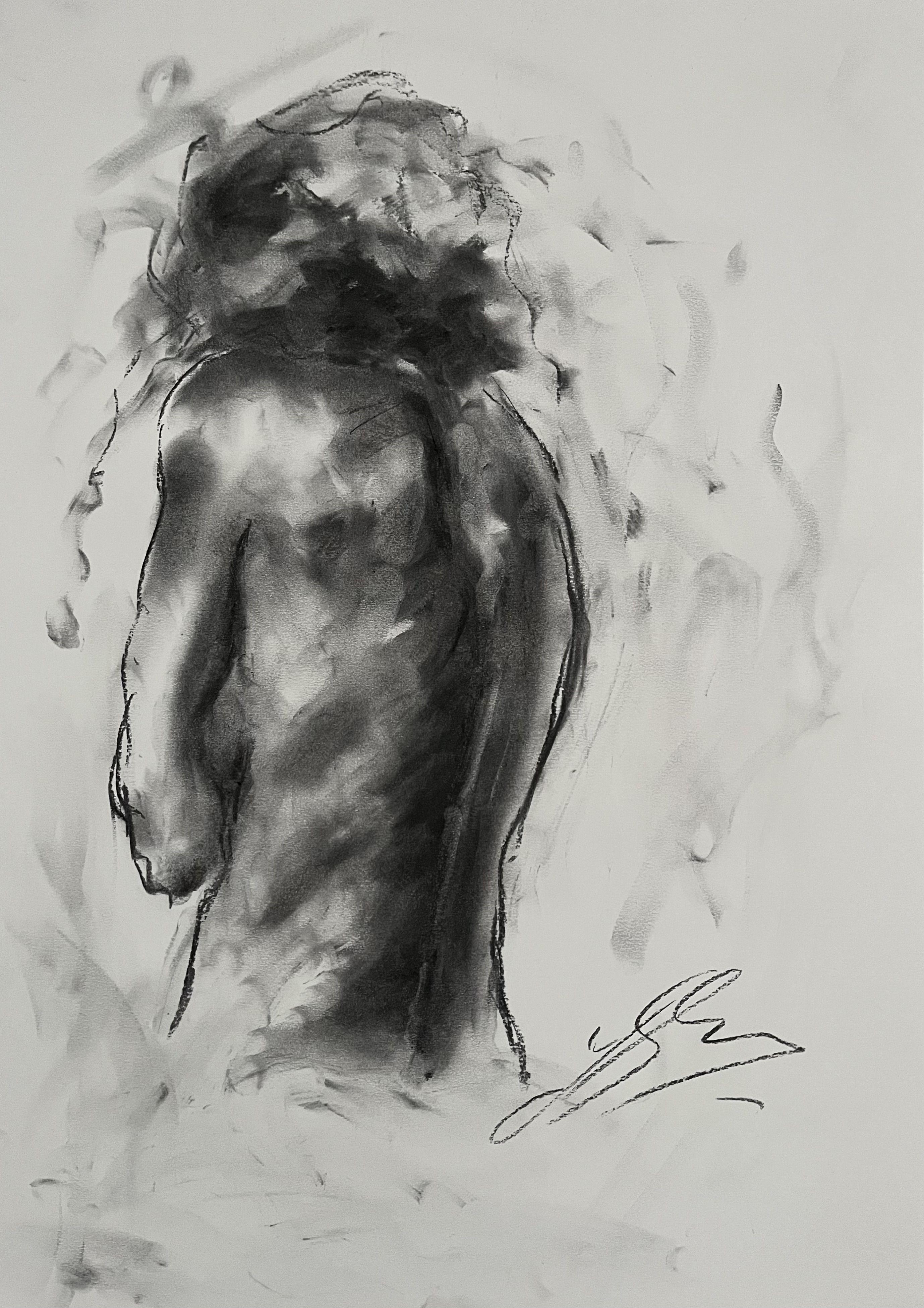 Sonido del silencio, Dibujo, Carboncillo sobre papel - Art de James Shipton
