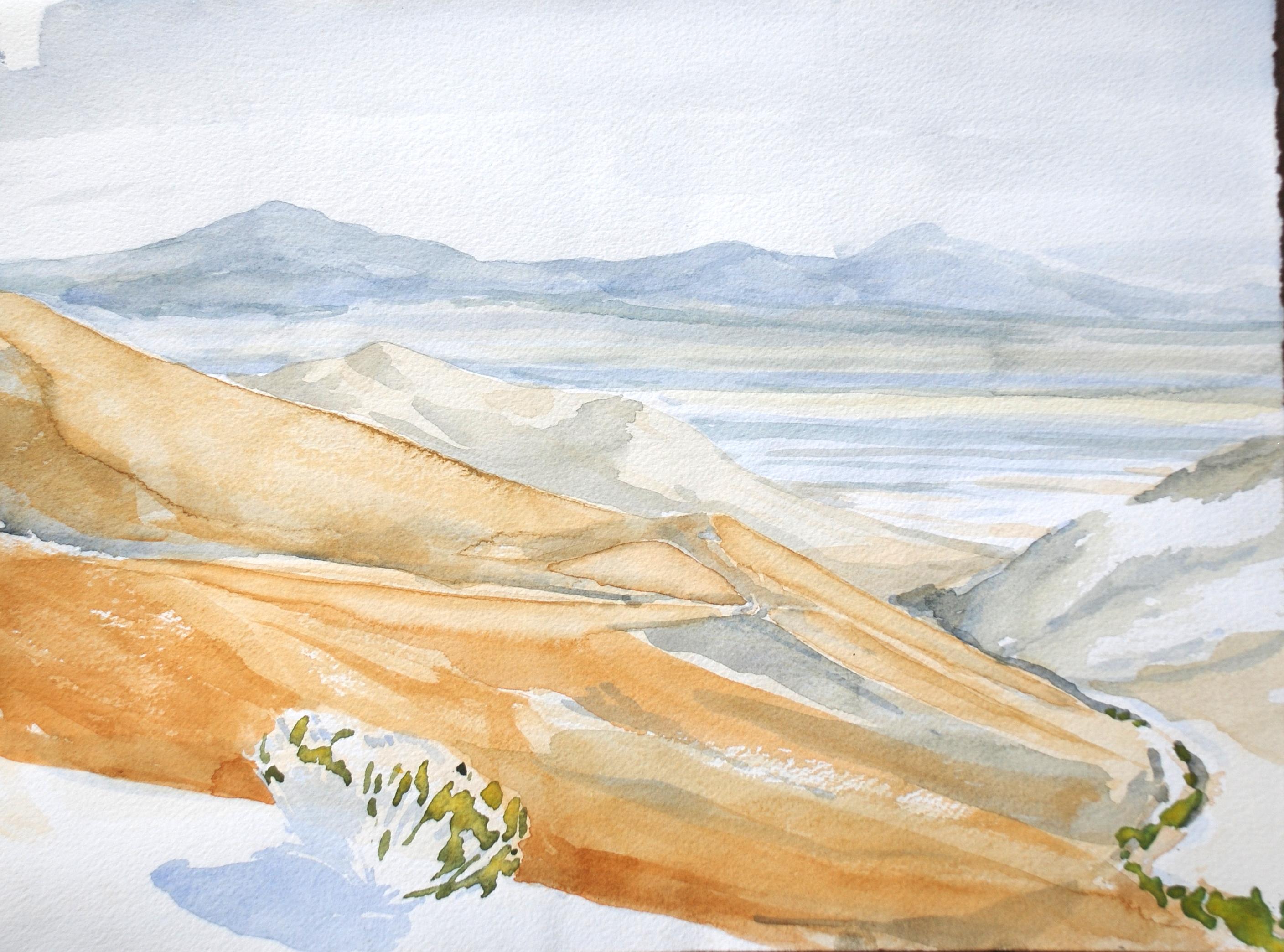 Kennedy Meadows Der Wüstenboden, Gemälde, Aquarell auf Papier – Art von Amy Bernays