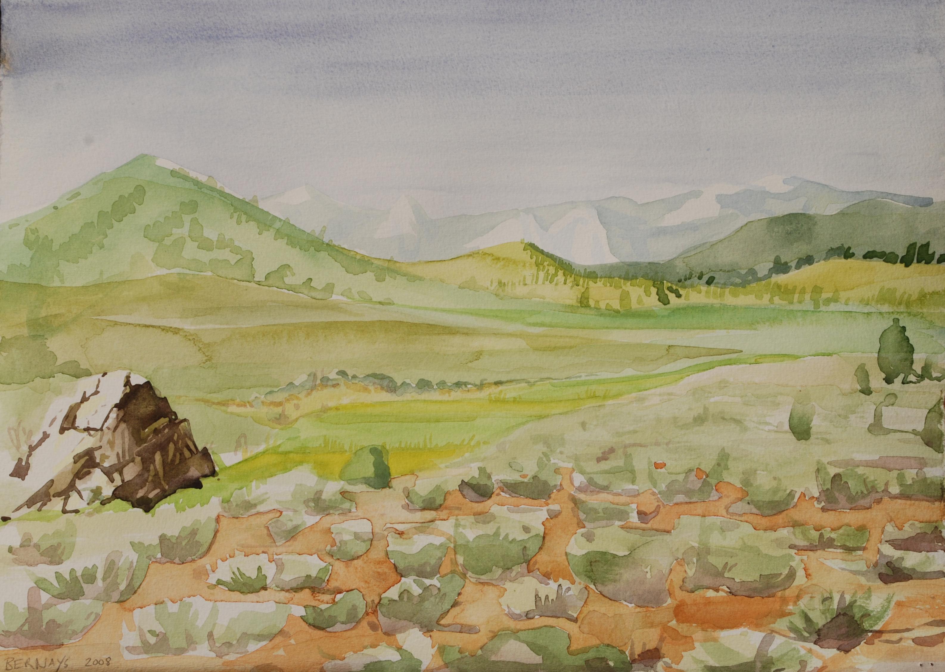 Kennedy Meadows In Full Summer, peinture, aquarelle sur papier - Art de Amy Bernays