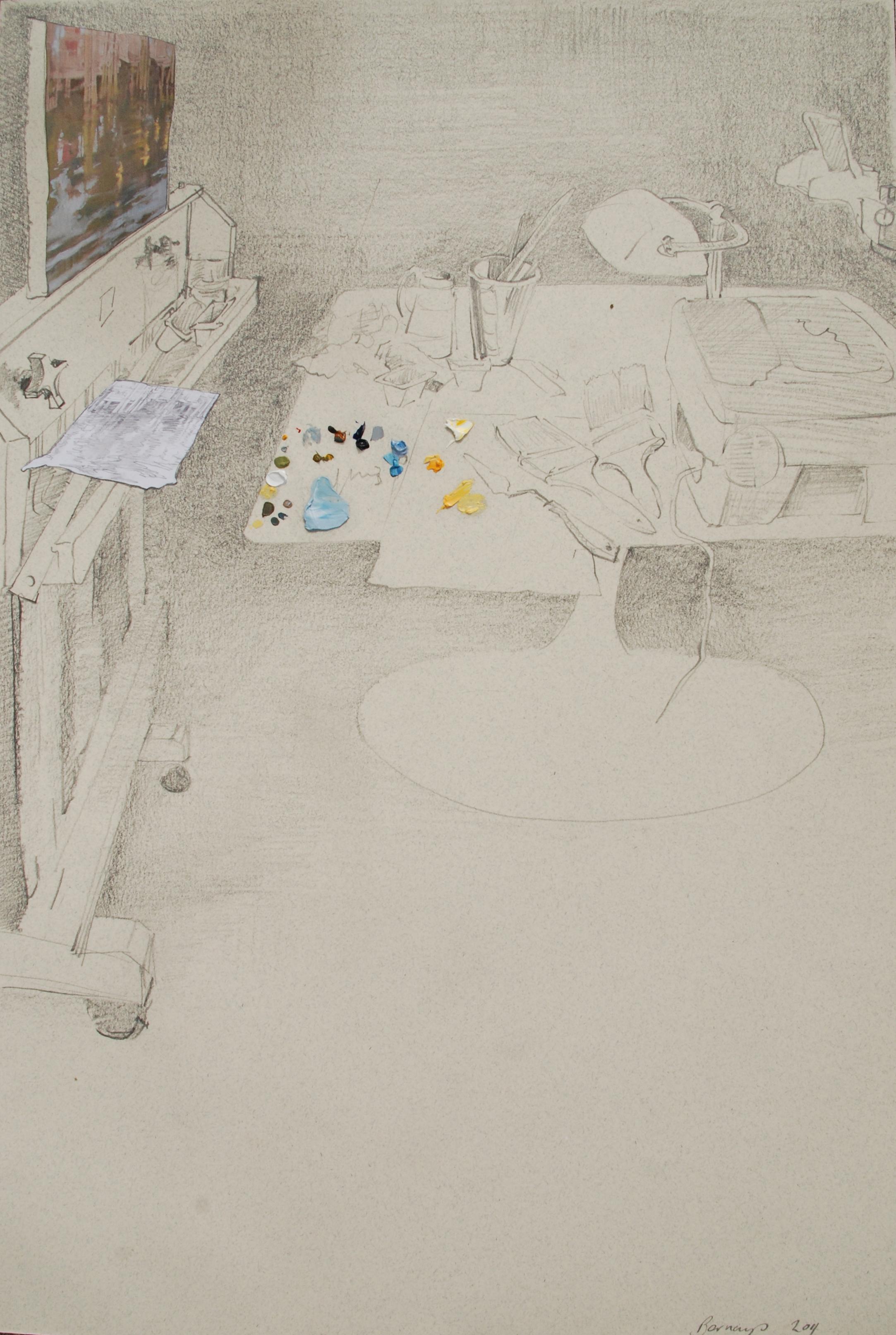Studio Drawing, Zeichnung, Bleistift/Farbstift auf Papier