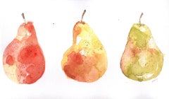 Tres peras, Pintura, Acuarela sobre papel de acuarela