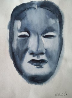 Máscara Noh Añil, Pintura, Acuarela sobre papel