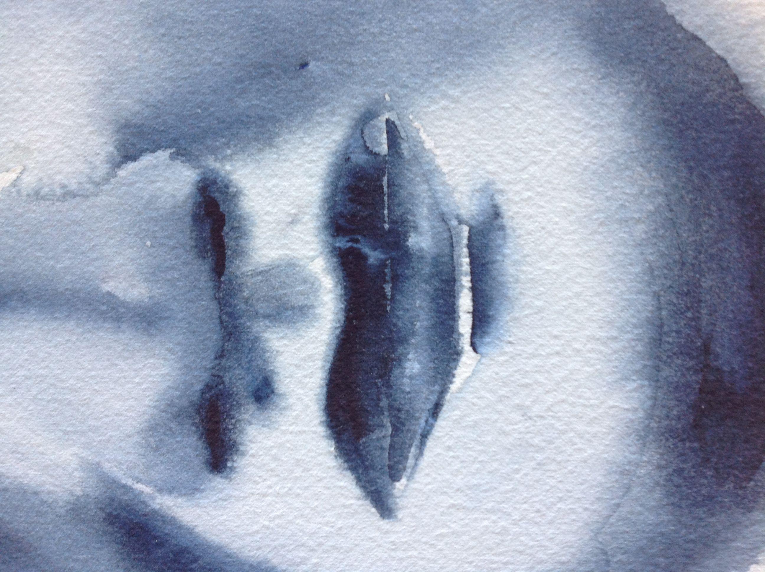 Máscara Noh Añil, Pintura, Acuarela sobre papel en venta 1