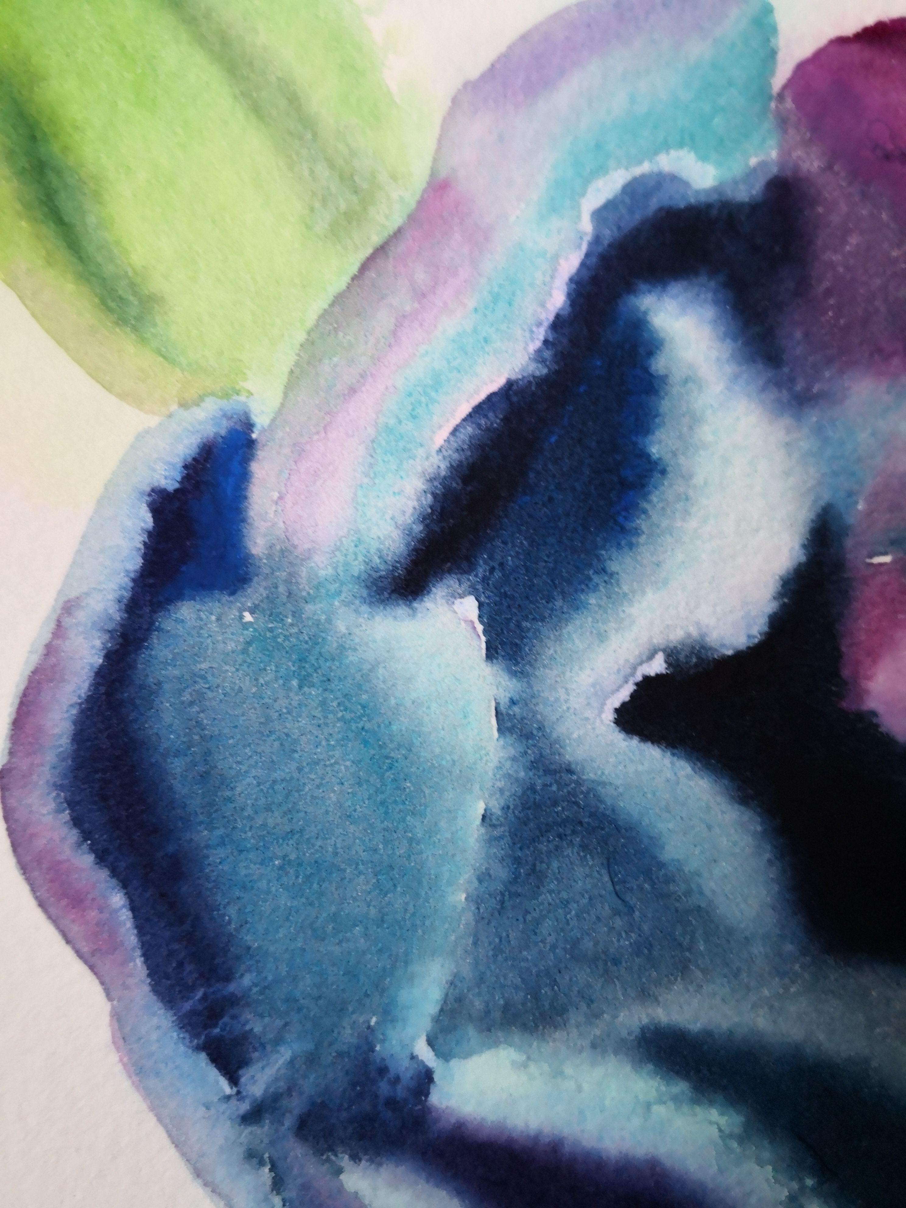 Tulipano viola, Pittura, Acquerello su carta - Art Espressionista di Anyck Alvarez Kerloch