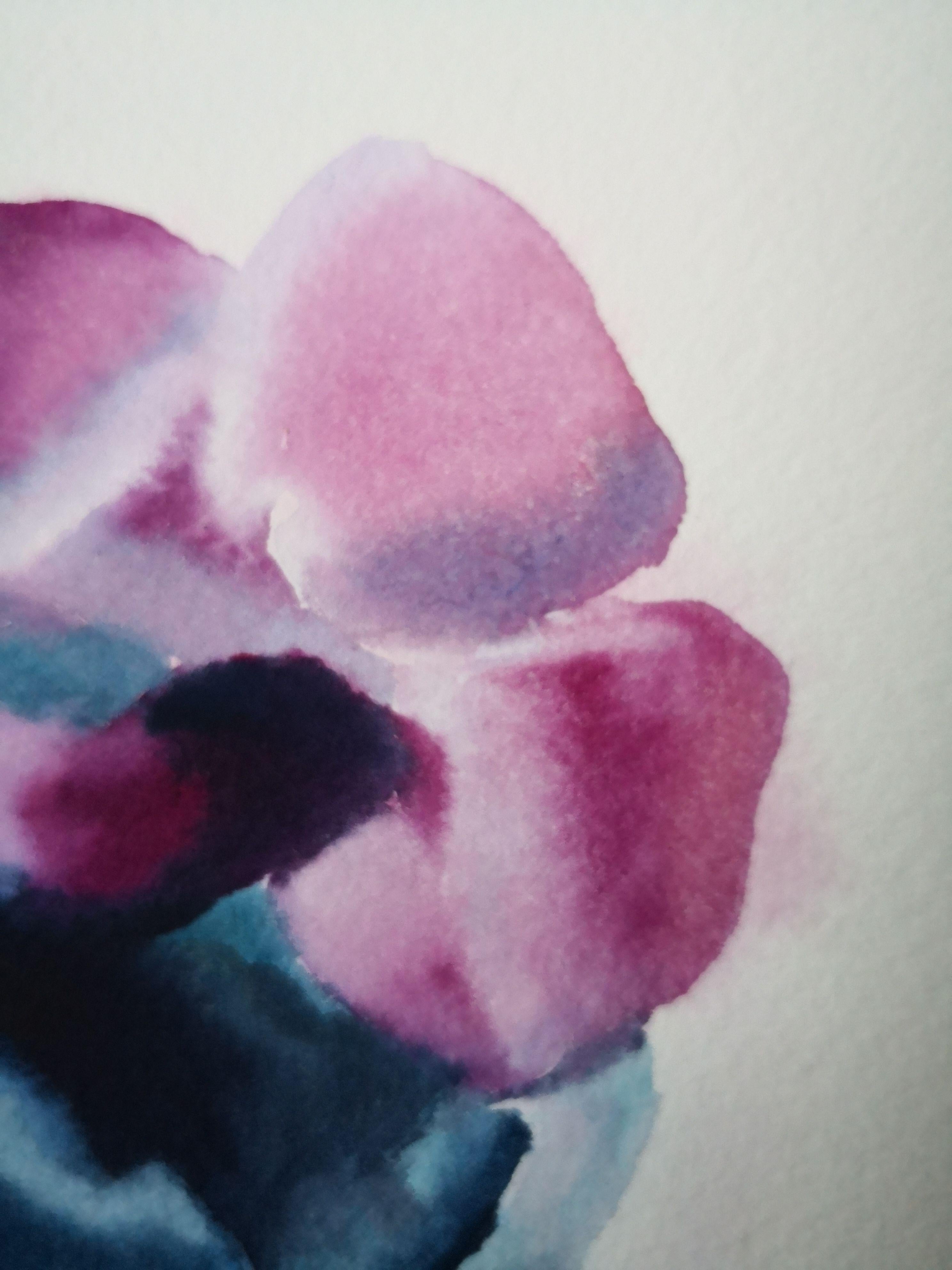 Lavoro ad acquerello su carta di qualità archivistica.  Un tulipano viola in piena fioritura :: Pittura :: Espressionismo :: Questo pezzo viene fornito con un certificato ufficiale di autenticità firmato dall'artista :: Pronto da appendere: No ::