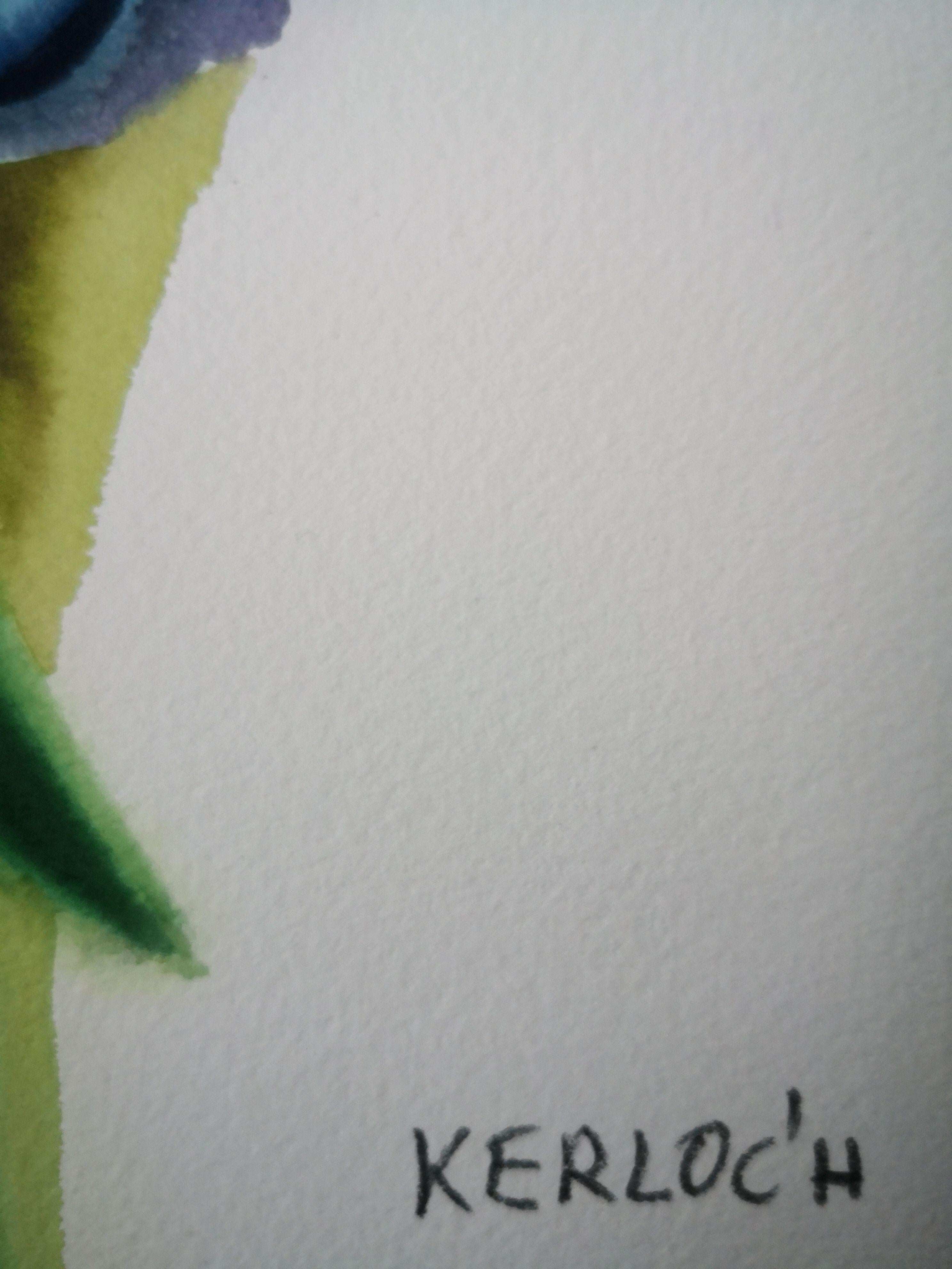 Tulipano viola, Pittura, Acquerello su carta in vendita 2