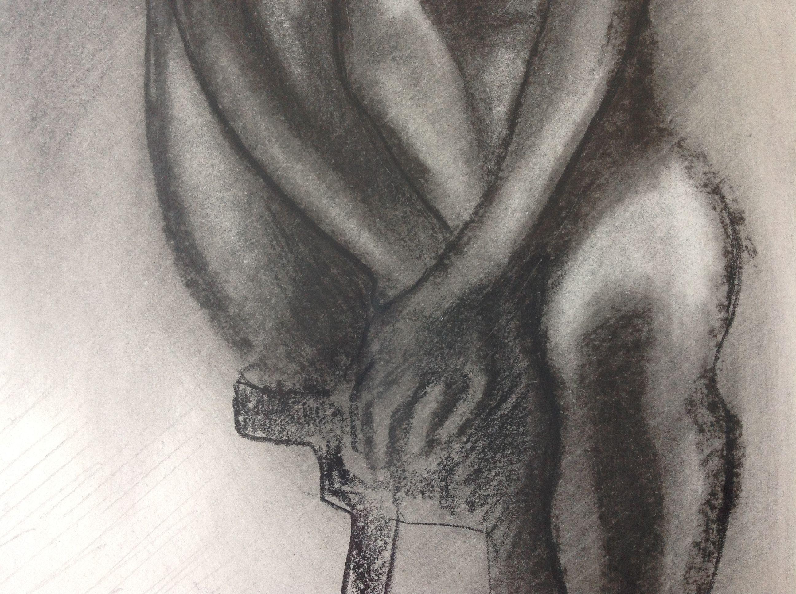 Girl on Stool, Drawing, Charcoal on Paper - Impressionist Art by Anyck Alvarez Kerloch