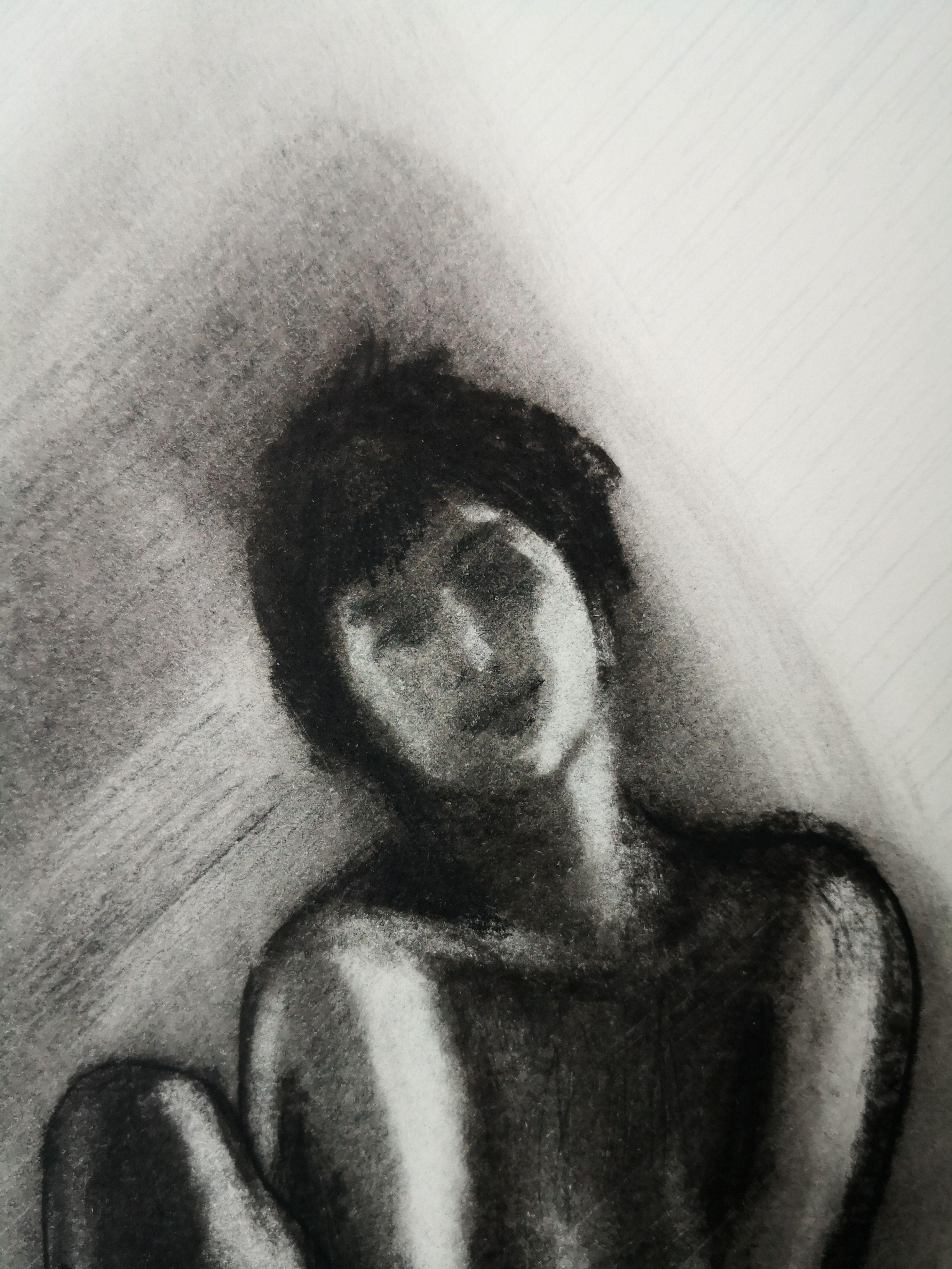 Girl on Stool, Drawing, Charcoal on Paper For Sale 2
