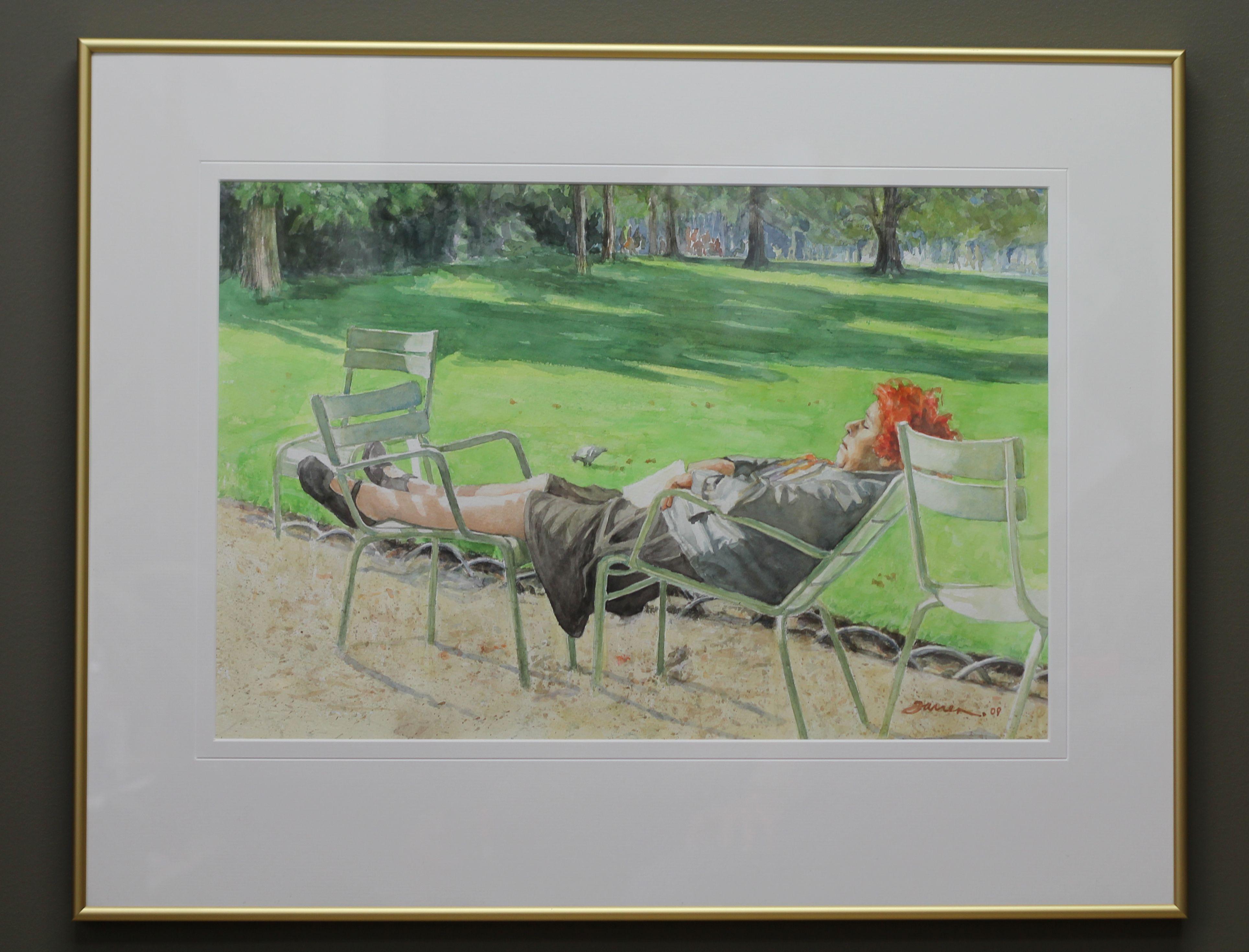 Snoozing, Painting, Watercolor on Watercolor Paper - Realist Art by Barbara Farren, CSPWC
