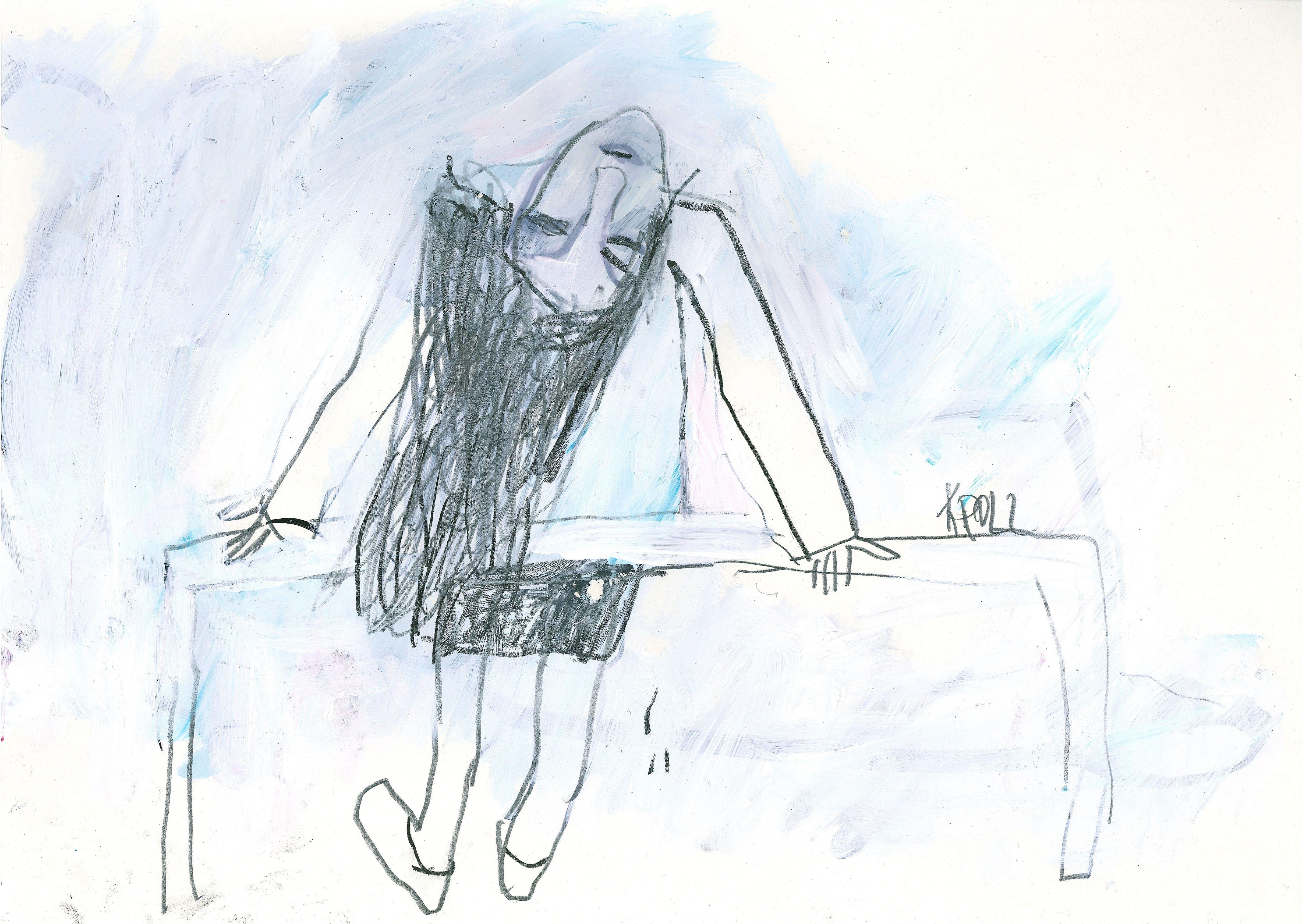 Playing girl, Drawing, Pencil/Colored Pencil on Paper