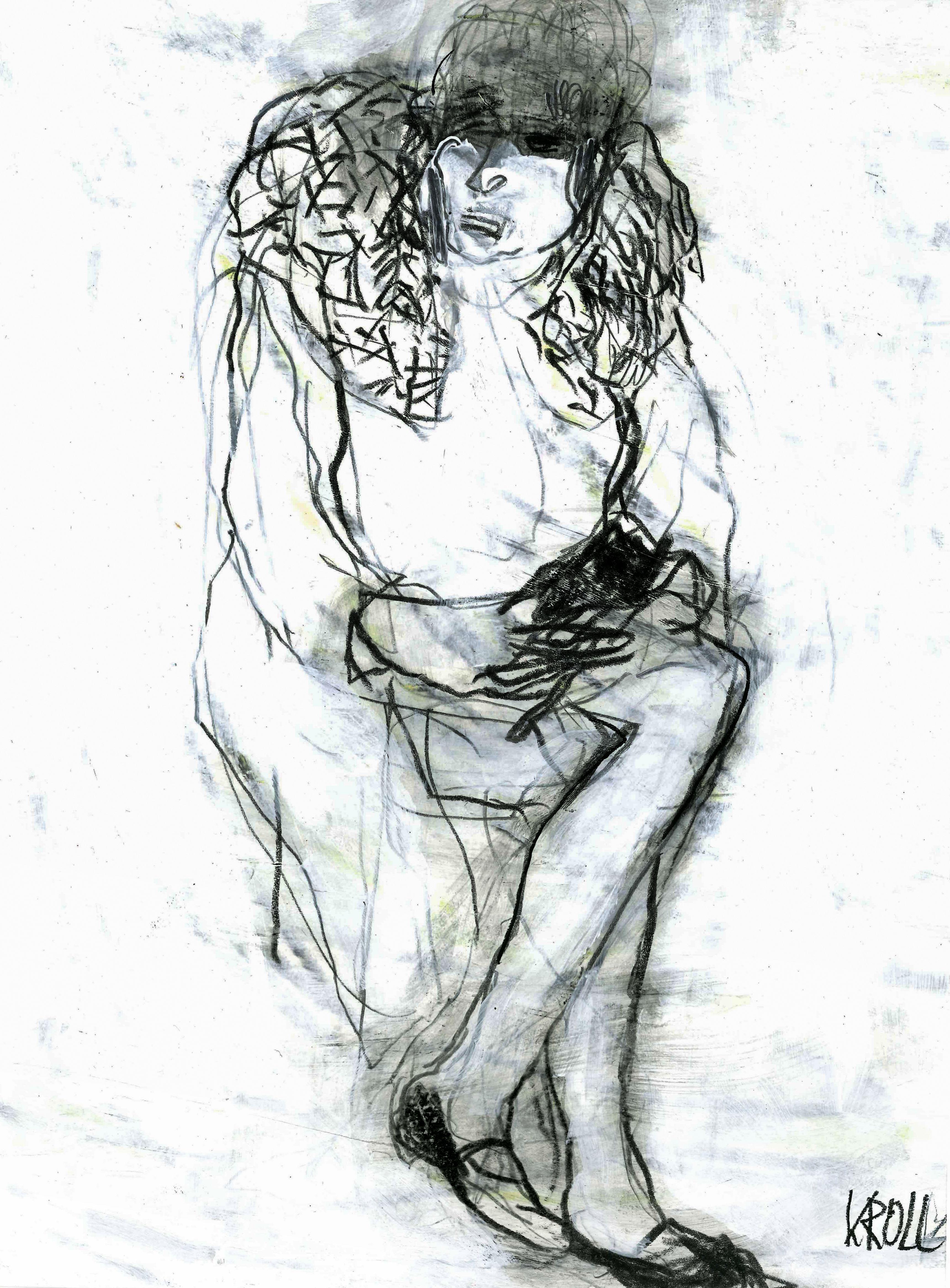 Donna seduta con le gambe incrociate, Disegno, Matita/Matita colorata su carta