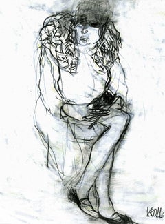 Seated woman with legs crossed, Drawing, Pencil/Colored Pencil on Paper