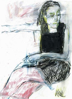 Seated woman with black skirt, Drawing, Pencil/Colored Pencil on Paper