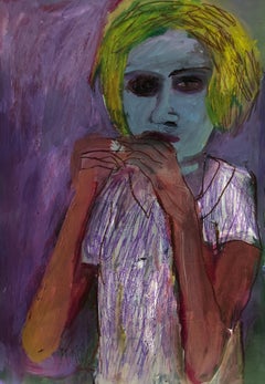 Girl with blue face, Drawing, Pencil/Colored Pencil on Paper